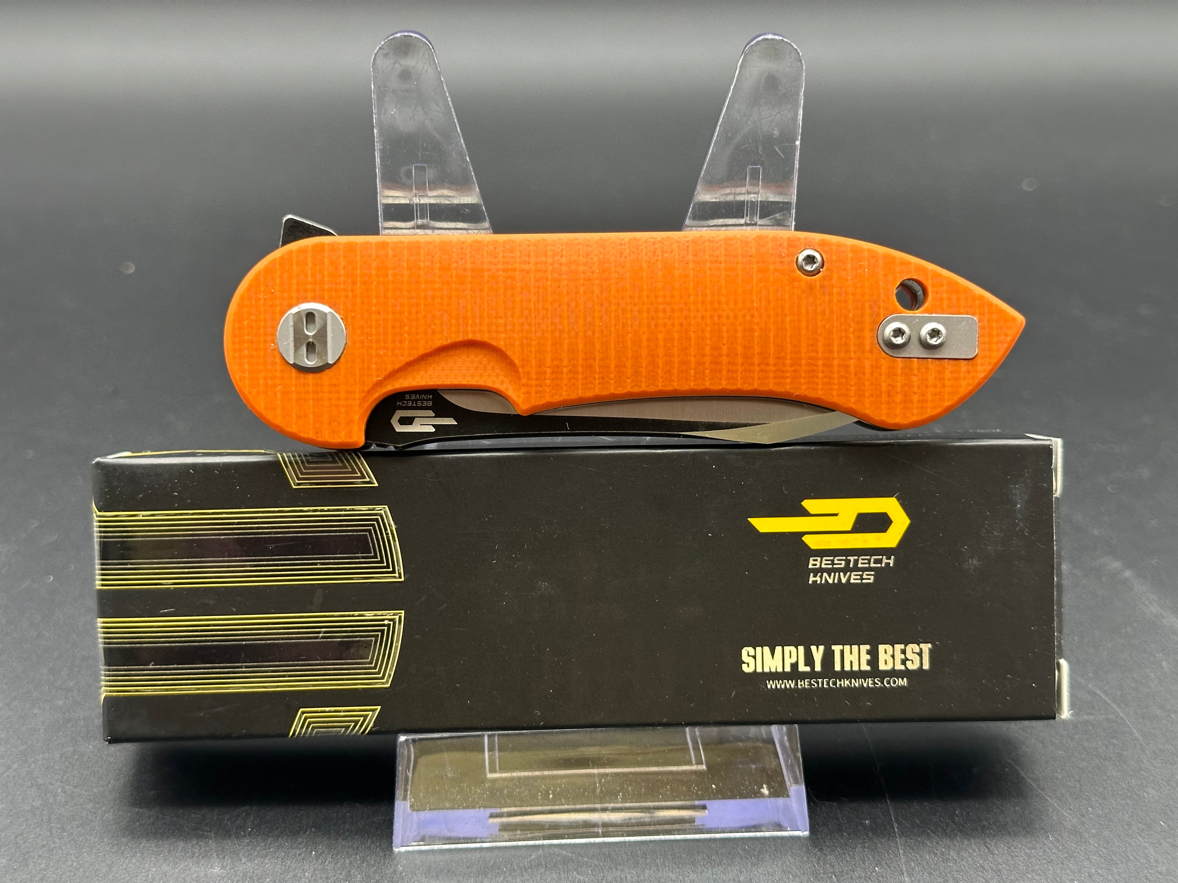 BESTECH Torpedo Folding Knife - Orange G10 Handle with Black Stonewash & Satin Blade - EDC, Camping, Hiking, Survival Gear
