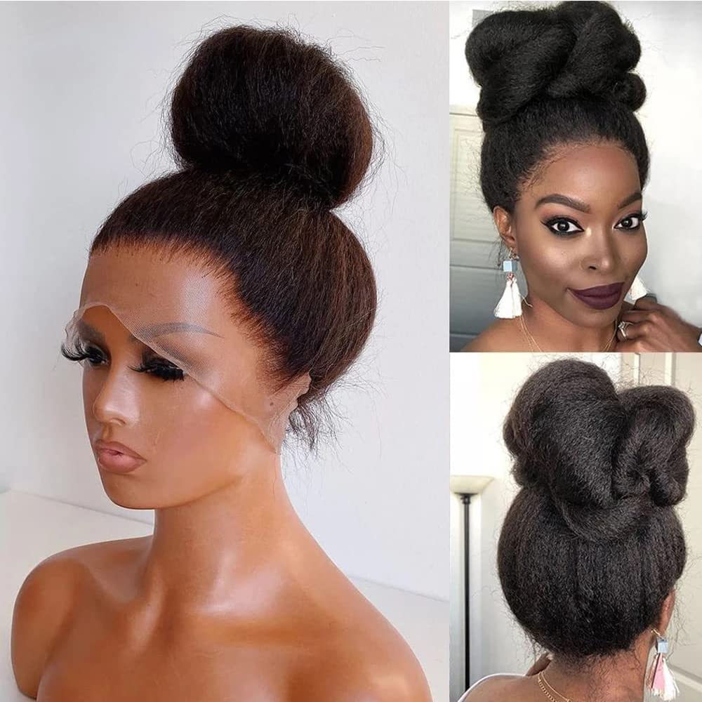 360 Lace Front Wigs Human Hair - 16 Inch Kinky Straight 360 Frontal Wigs for Black Women | 180% Density Yaki Straight Full Lace Wig with Baby Hair | Natural Color | Perfect for Daily Wear, Parties & Special Occasions