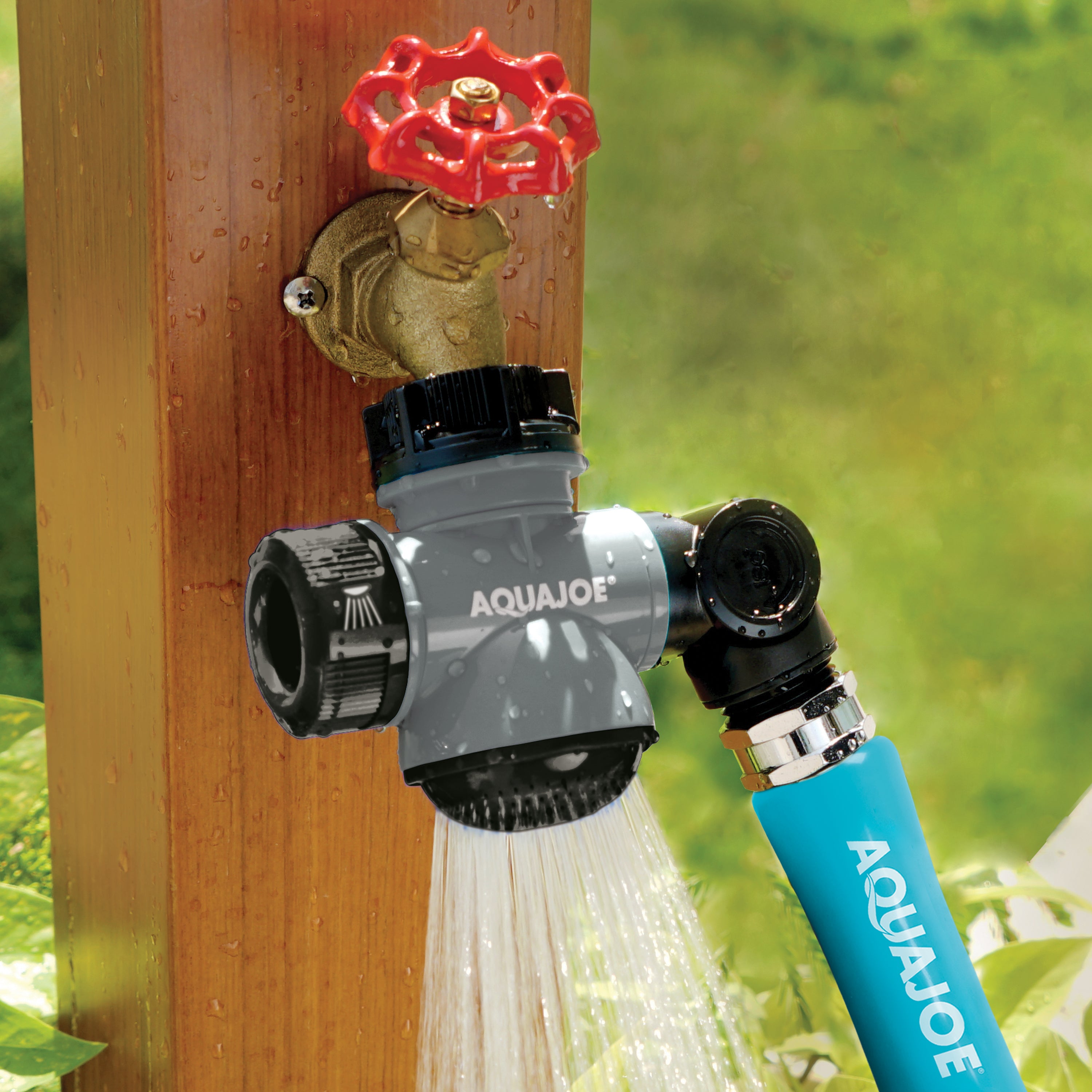 Aqua Joe SJI MFGA1 GRY Multi-Function Outdoor Faucet & Garden Hose Tap Connector - Heavy Duty Gray - Perfect for Lawn Watering, Car Washing & Outdoor Cleaning