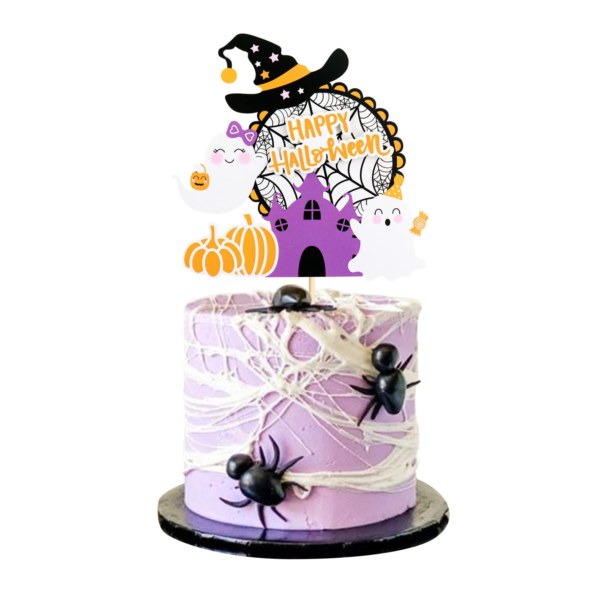 Happy Halloween Cake Toppers Set - 1 Pack Ghost, Pumpkin & Witch Hat Cake Decorations for Halloween & Birthday Party Supplies | Perfect for Cupcakes, Cakes & Dessert Displays