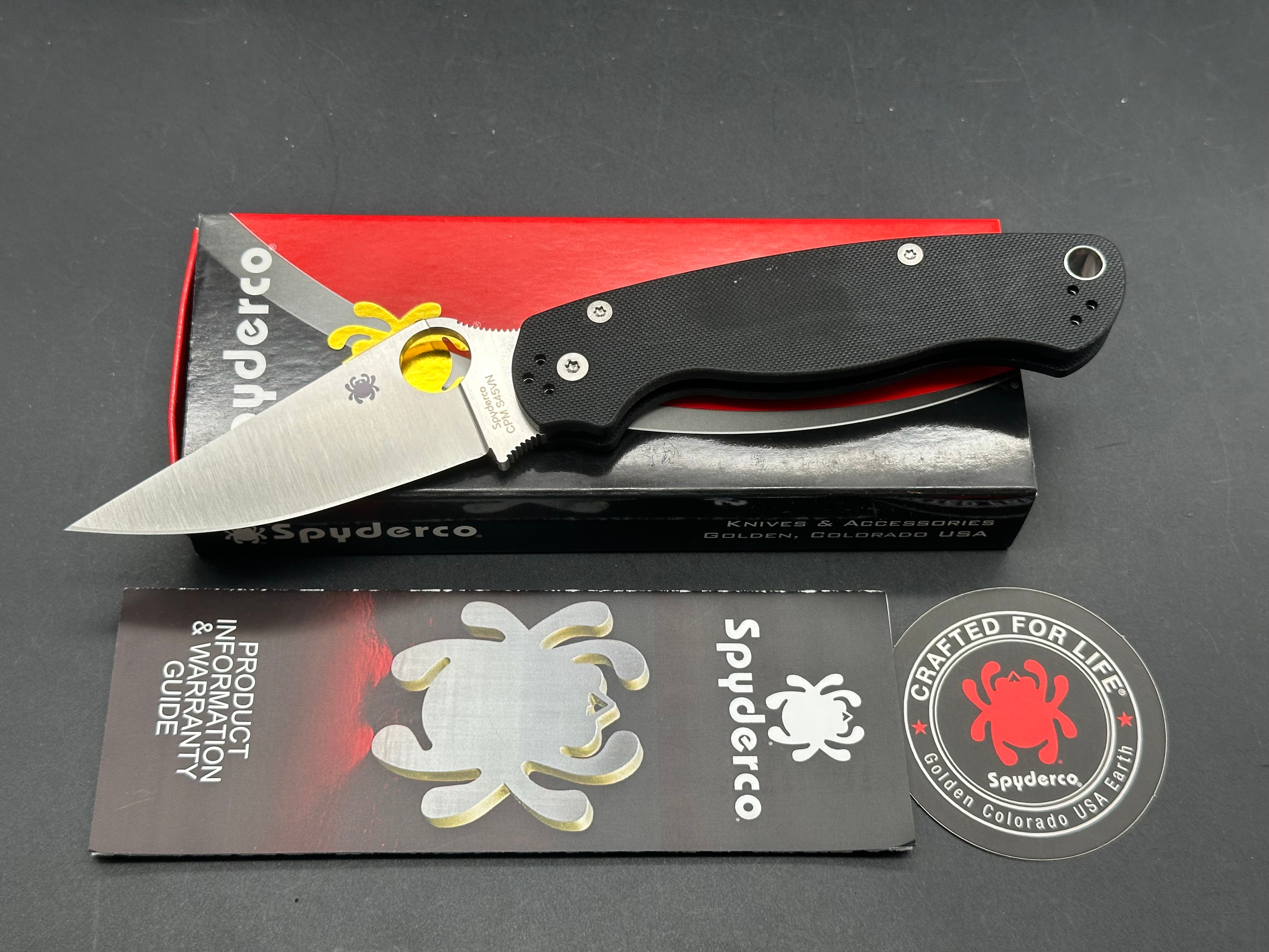 Spyderco Para Military 2 Folding Knife - S45VN Stonewash Blade, Black G10 Handle - EDC, Camping, Survival & Tactical Use