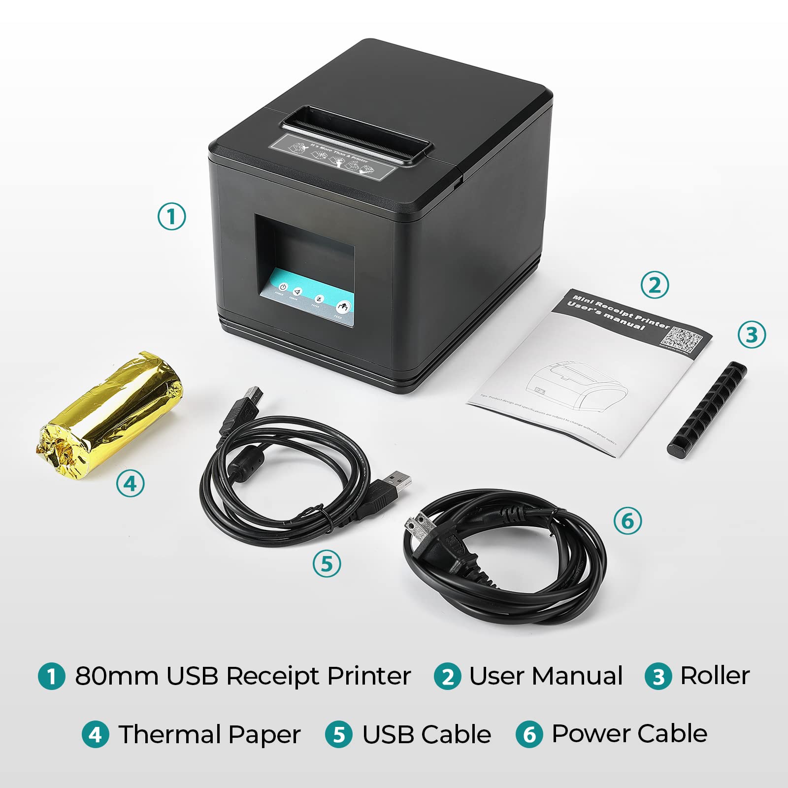 MUNBYN 80mm USB Thermal Receipt Printer with Auto Cutter - ESC/POS Compatible for Windows & Mac - Ideal for Retail Stores, Restaurants, and Small Business POS Systems