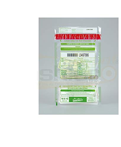 500 Tamper Evident Bank Deposit Bags 10x15 Inches - Clear Plastic with Twin Pockets, Serialized Numbering & Barcode - Press & Seal Void Closure Tape for Secure Cash Handling - Ideal for Retail Stores, Banks & Business Deposits