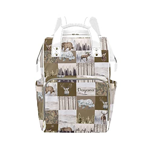 **Bear Deer Patchwork Plaid Diaper Bag – Waterproof Maternity Backpack for Nursing Moms, Baby Essentials Tote with Name Customization – Perfect for Travel, Daycare & On-the-Go Parenting**