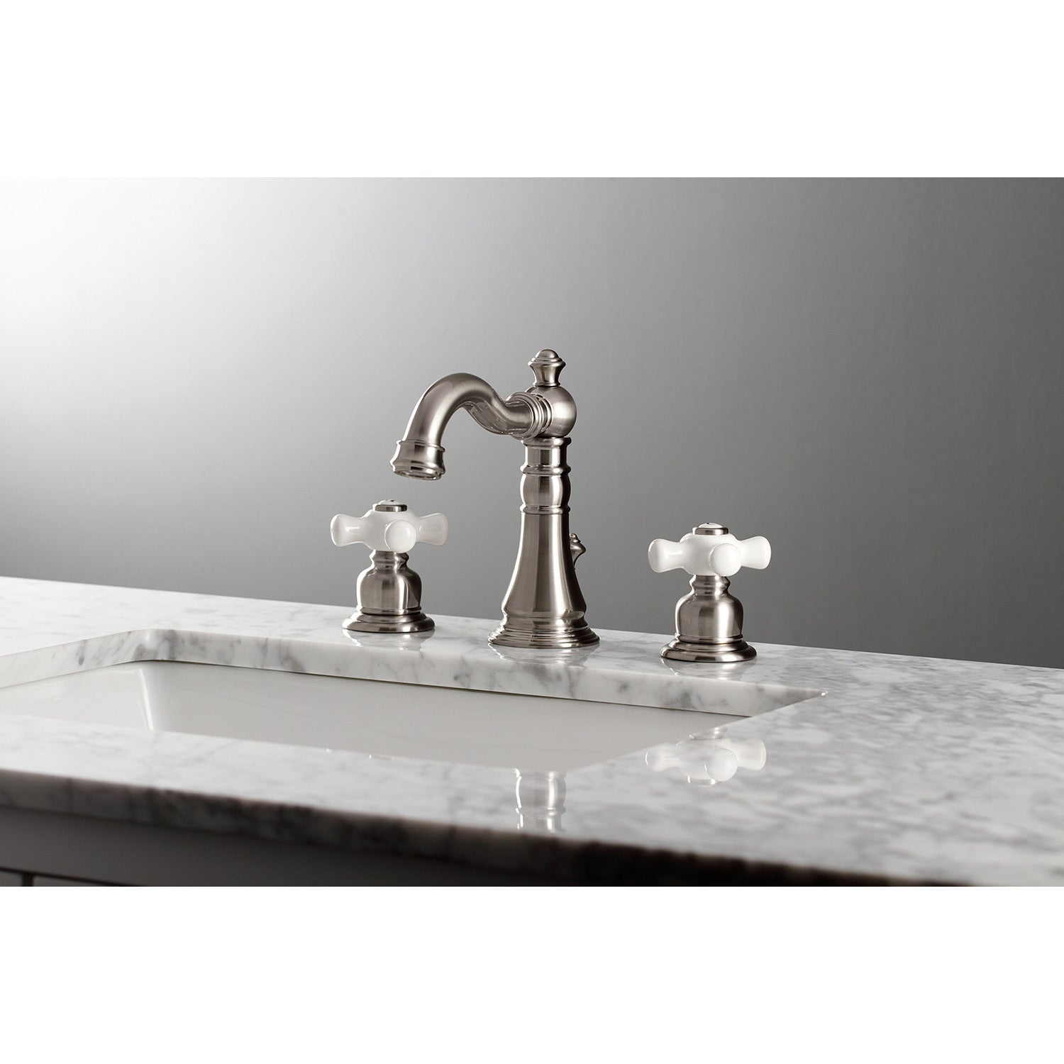 American Classic FSC1978PX Brushed Nickel Widespread Bathroom Faucet - 3 Hole Deck Mount with Pop Up Drain - Perfect for Modern Bathroom Renovations & Home Upgrades