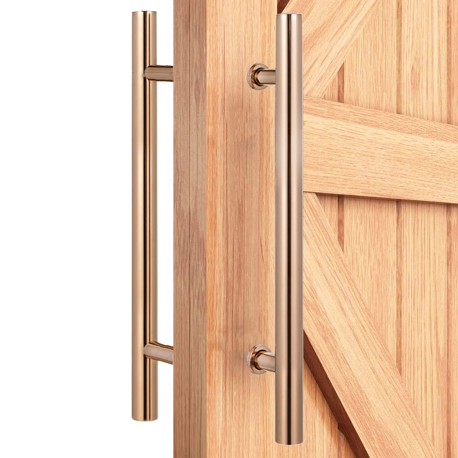 YYSS Stainless Steel Sliding Barn Door Handle Set - Rose Gold Push Pull Bar for Interior & Exterior Glass & Wooden Doors (60in-120cm) - Perfect for Farmhouse, Modern & Rustic Home Decor