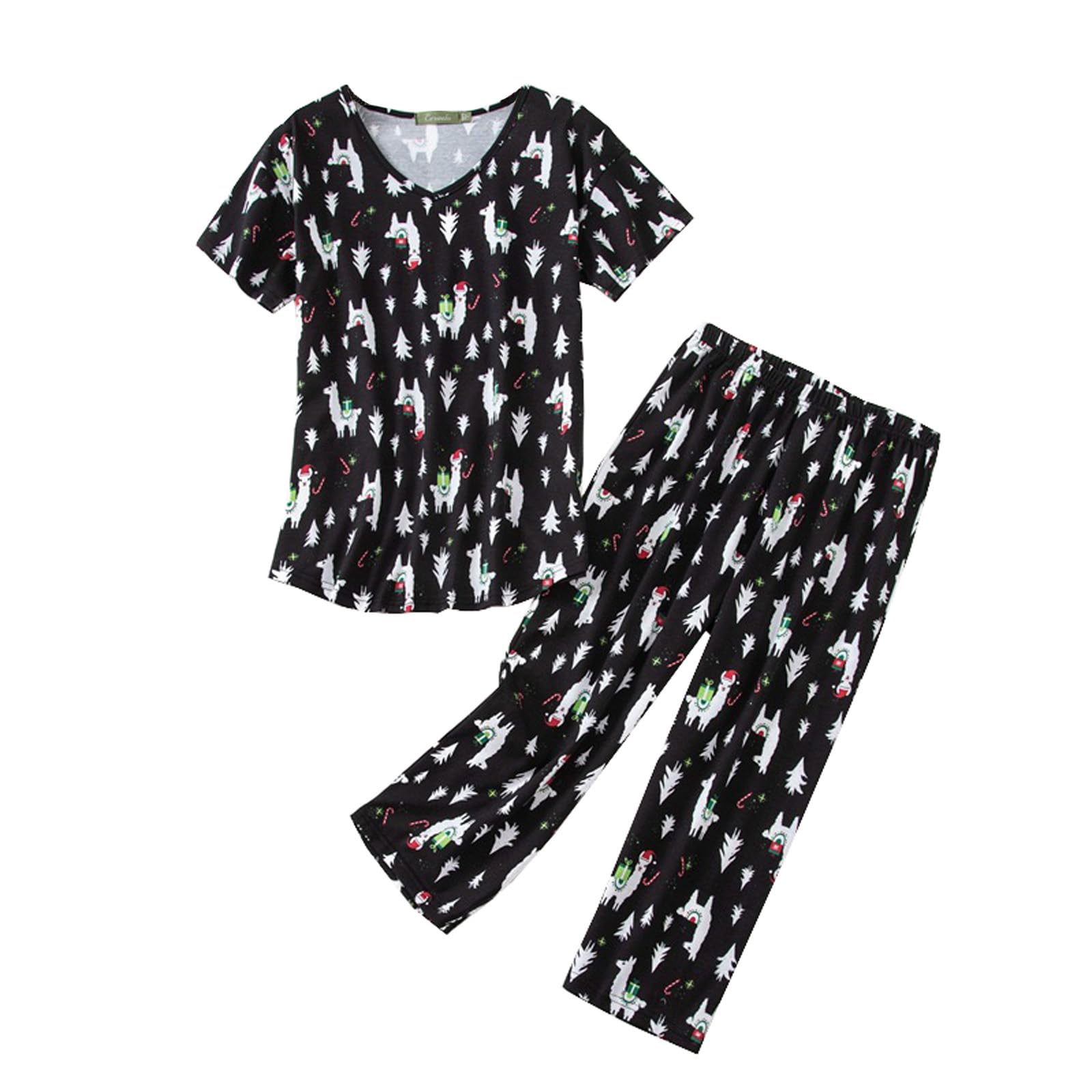 HOWINCO Women's Plus Size Pajama Set - Cute Print Sleepwear Top & Capri Pants for Lounge & Sleep | Soft Comfortable Nightwear for Relaxing at Home