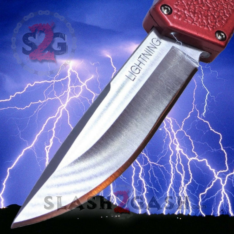 Lightning OTF Dual Action Automatic Knife - Red Satin Plain Edge | Tactical EDC, Outdoor Survival & Camping Tool