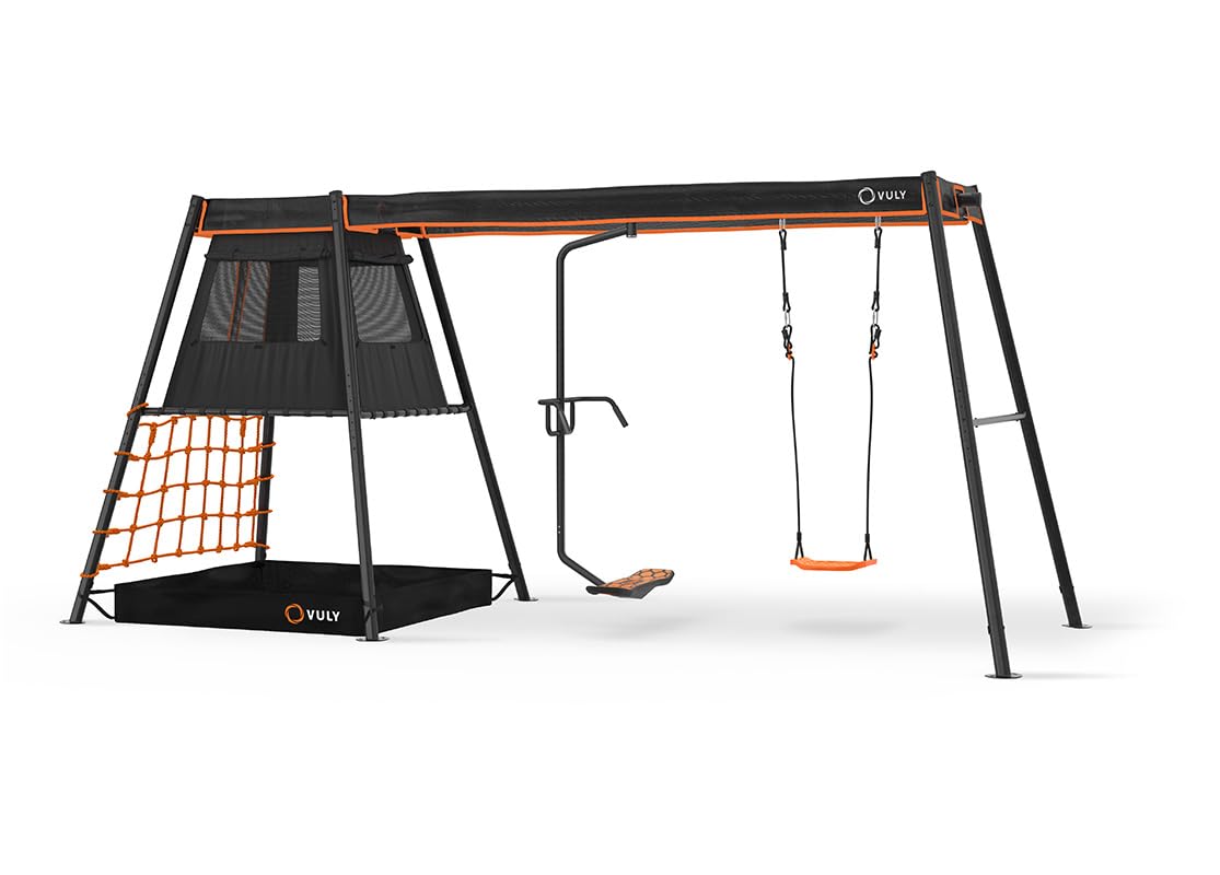 360 Pro Max C2-2 Bay Heavy Duty Metal Swing Set with Spinning Seat & Traditional Swing - Outdoor Backyard Playground Equipment for Kids & Adults | Compatible with VULY Monkey Bars | Perfect for Family Fun, Birthday Parties & Backyard Entertainment