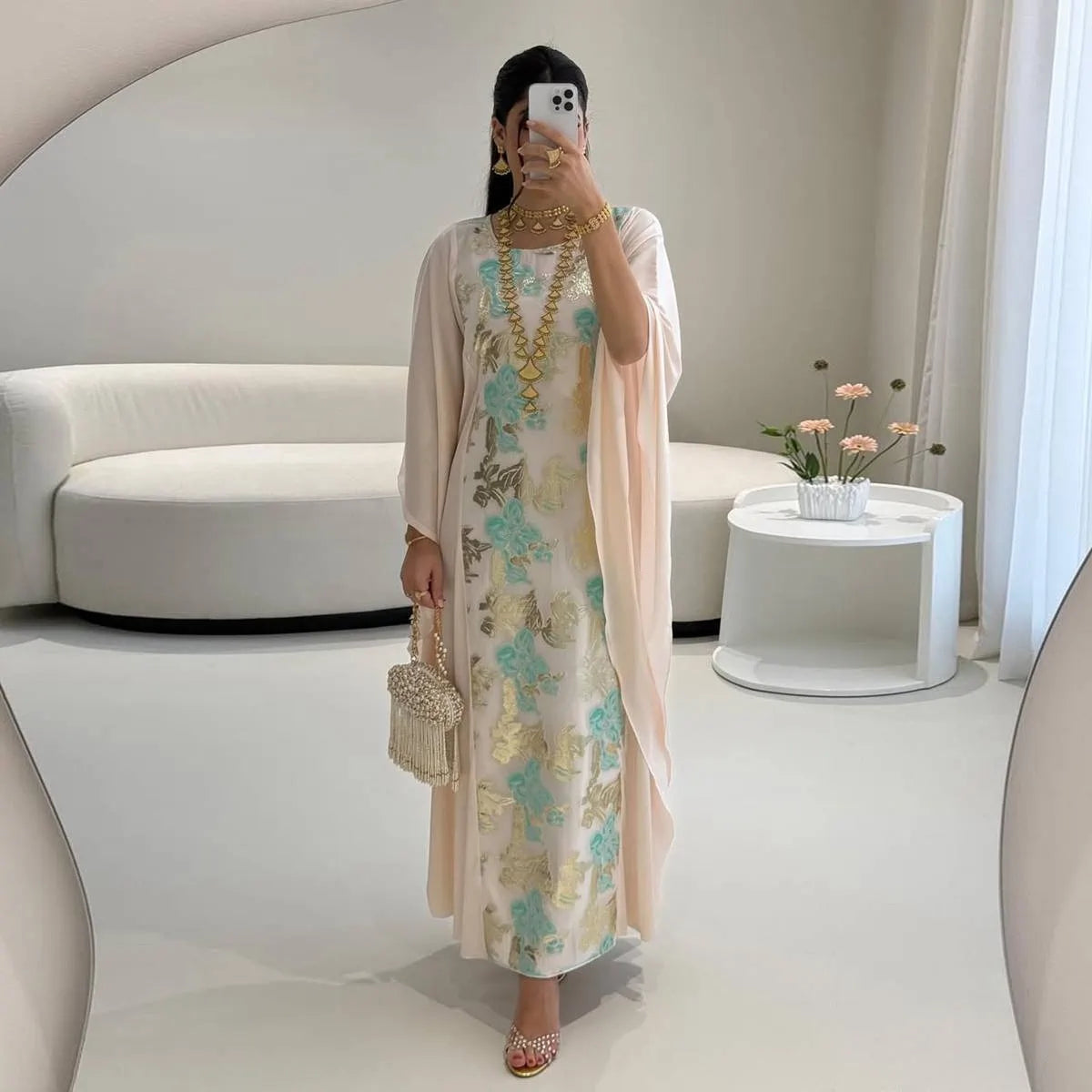 Urgarment Elegant Abaya Dress with Exquisite Embroidery & Jacquard Fabric - Perfect for Islamic Prayer, Eid Celebrations & Modest Fashion #25190