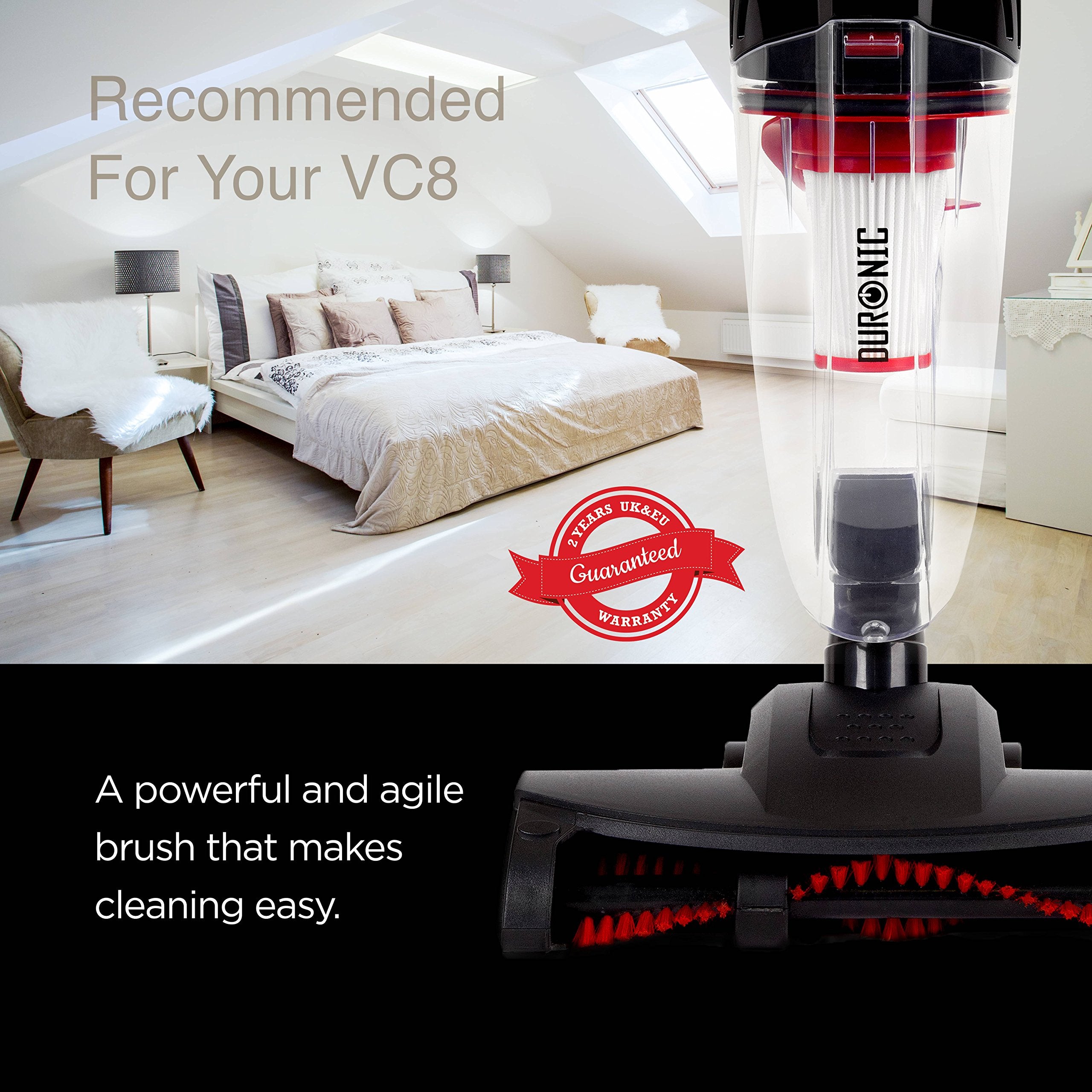 Duronic VC8 Turbo Brush VC8TB - High-Power Replacement Vacuum Cleaner Attachment for Duronic VC8 Upright Stick Vacuum | Extra Cleaning Power for Carpets & Hard Floors | Perfect for Pet Hair, Deep Cleaning & Daily Home Maintenance