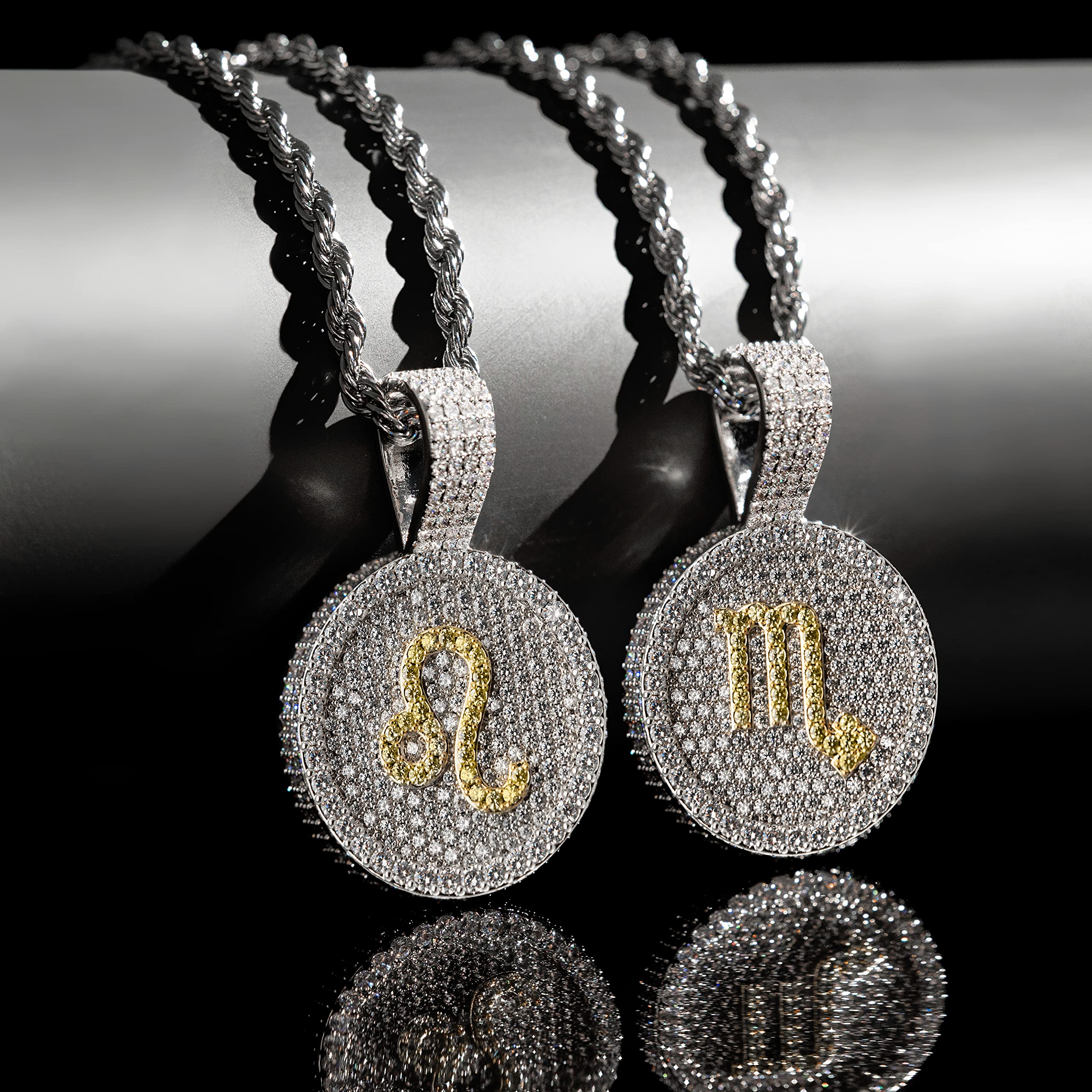 14K White Gold Plated Zodiac Constellation Pendant Necklace - Iced Out Hip Hop Dog Tag Jewelry for Men & Women | Perfect Birthday, Thanksgiving Gift & Everyday Fashion Statement