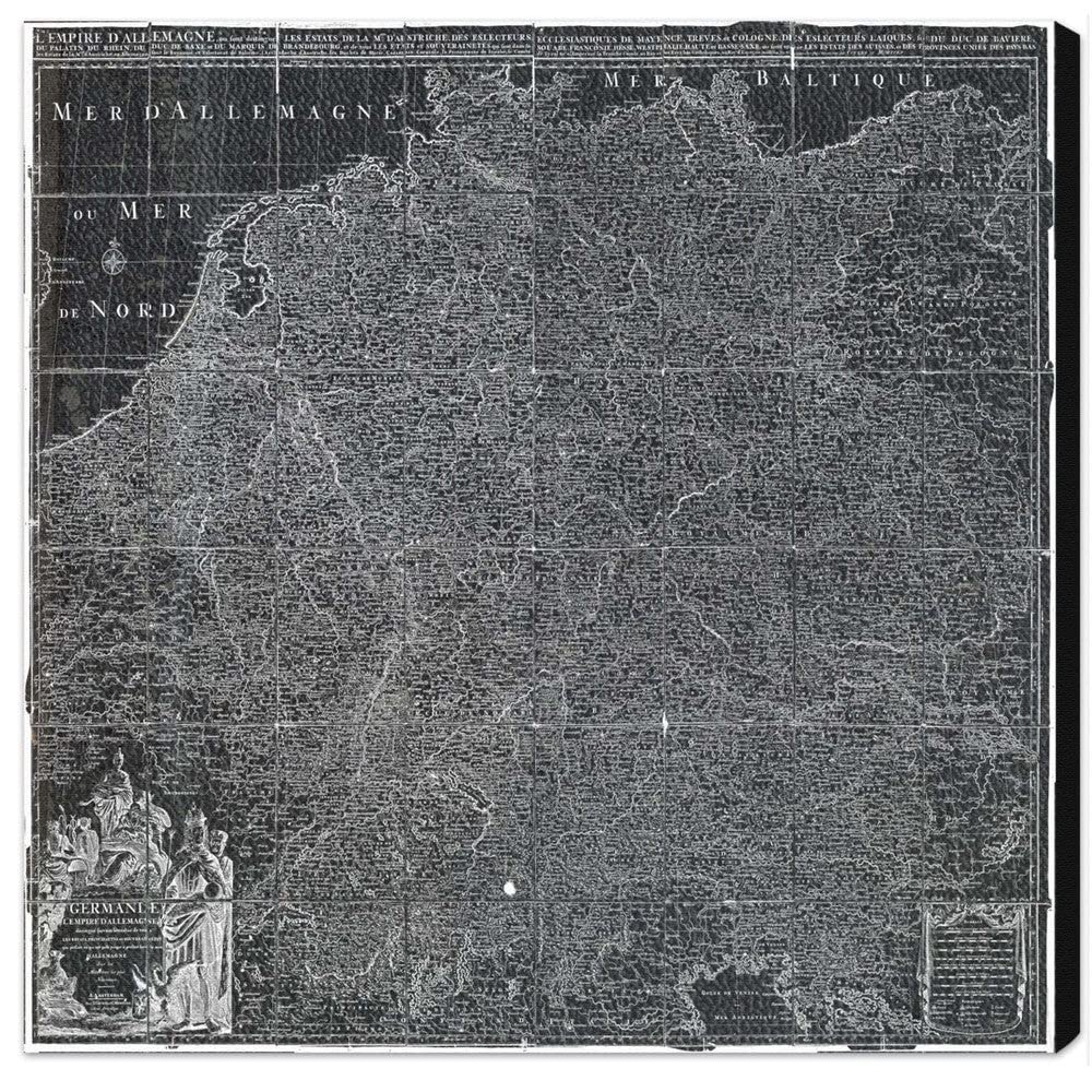 Vintage 1720 Germany Map Wall Art - Oliver Gal Gray & White Canvas Print 20x20 | Historical Home Decor, Office & Study Room Wall Decor