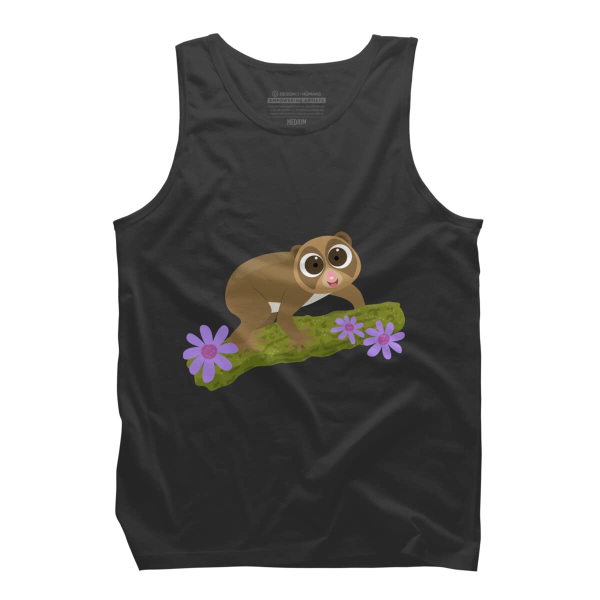 Design By Humans Men's Cute Happy Slow Loris on Branch Cartoon Graphic Tank Top - Funny Animal Print Tee for Casual Wear & Summer Outfits