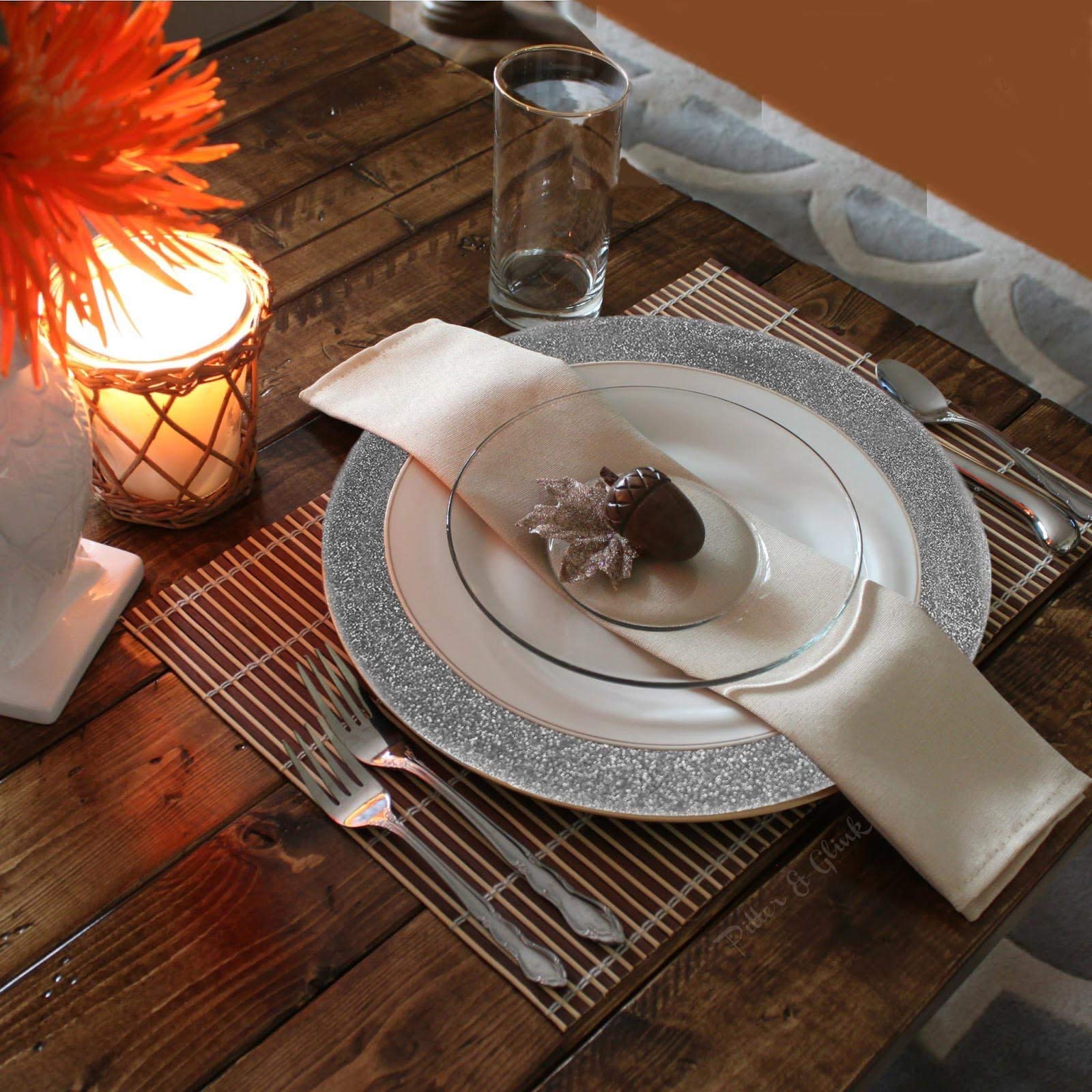 Premium Silver Charger Plates - Elegant Dinner Plate Chargers for Weddings & Formal Events - Set of 6 Glitter Placemats - Perfect for Table Decor, Banquets & Special Occasions