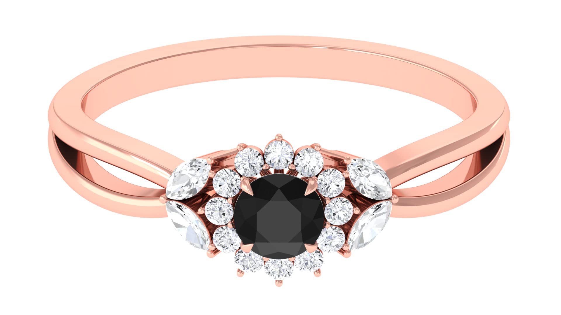 3/4 CT Lab-Created Black Diamond & Moissanite Engagement Ring - 14K Solid Gold Floral Split Shank Wedding Band - Perfect for Proposals, Anniversaries, and Special Occasions
