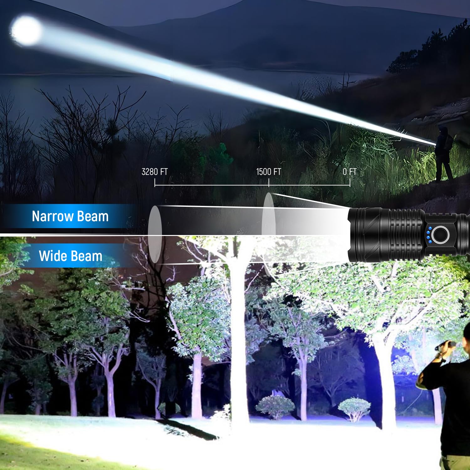 Rechargeable LED Flashlight 990,000 Lumens Super Bright - Waterproof, Battery Included - Powerful Flashlight for Camping, Hiking, Emergency & Home Use