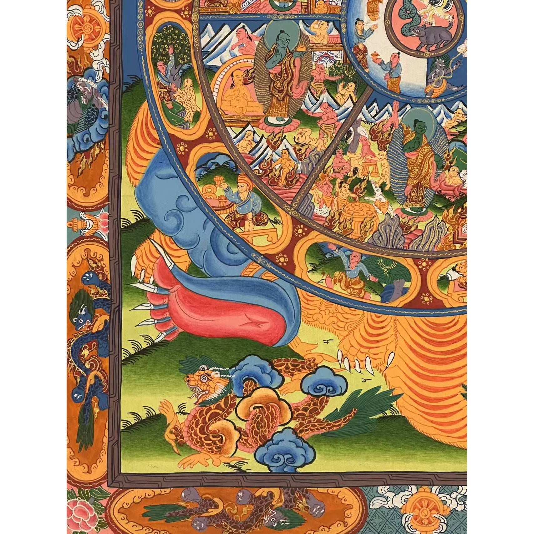 Authentic Tibetan Wheel of Life Thangka Painting - Handmade Buddhist Art for Meditation & Home Decor | Perfect for Yoga Studios, Spiritual Gifts & Wall Art