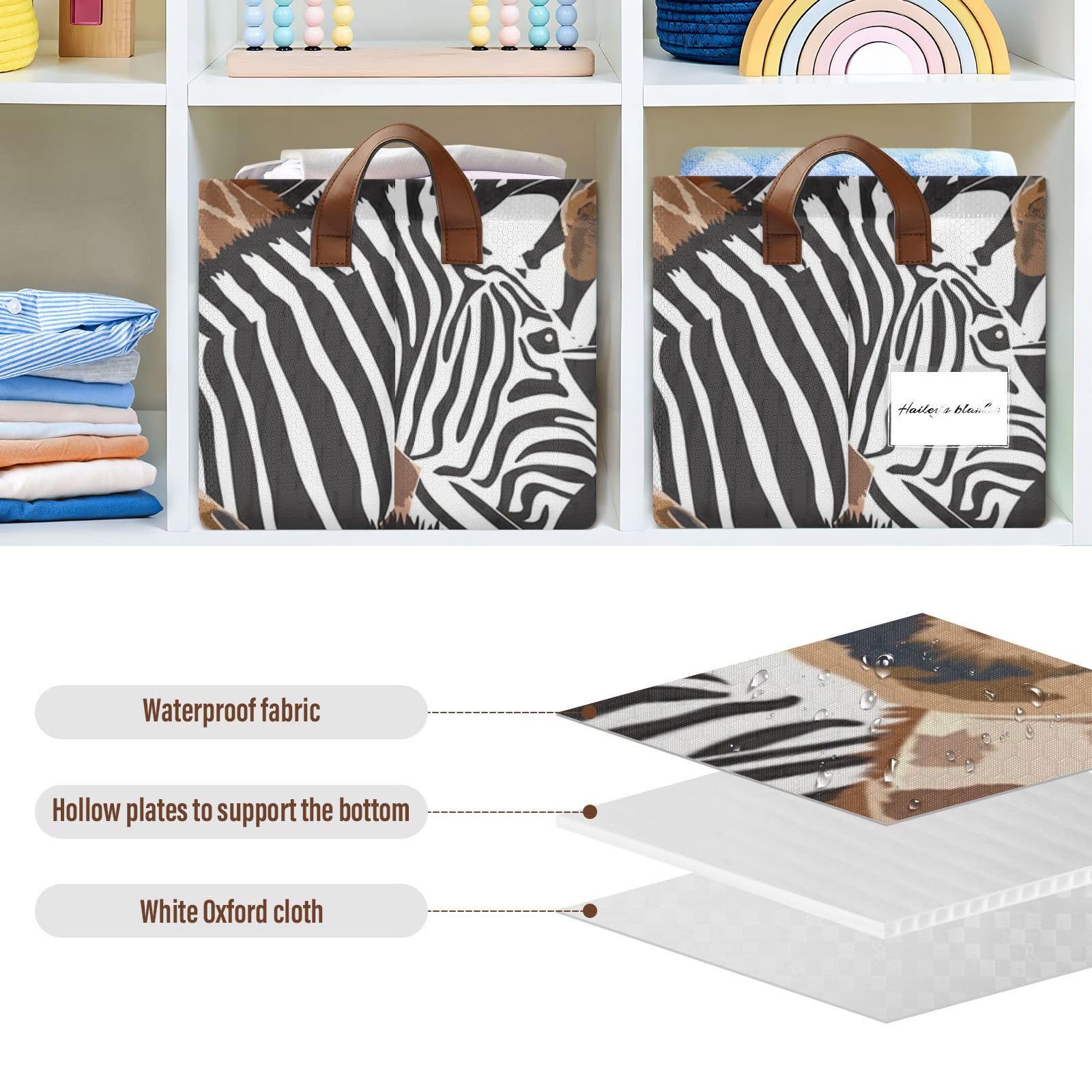 Large Fabric Storage Baskets with Handles - 2 Pack Giraffe Print Cube Organizer for Shelves, Cupboards & Drawers | Perfect for Kids' Room, Nursery & Home Organization