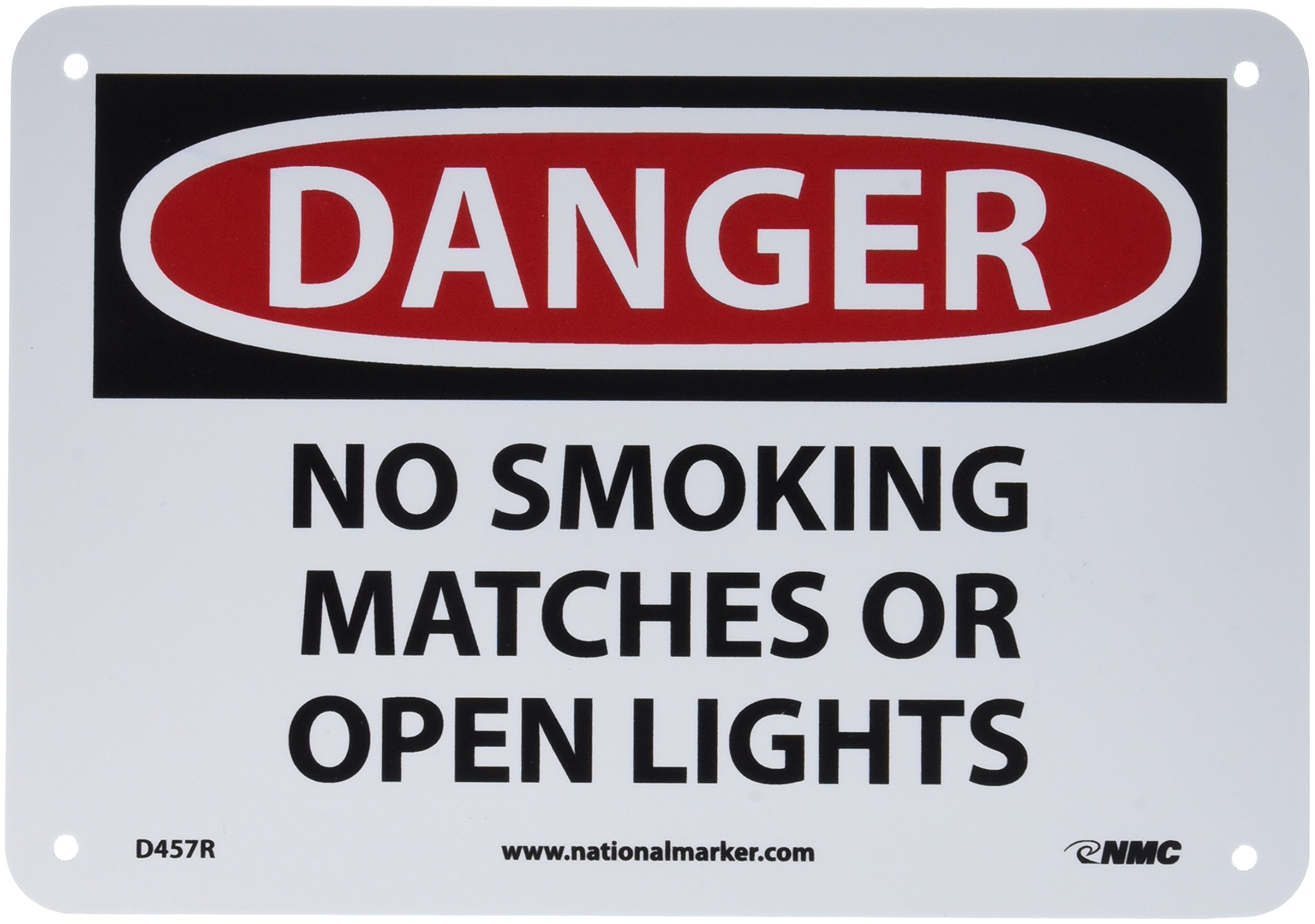 DANGER - NO SMOKING MATCHES OR OPEN LIGHTS OSHA Safety Sign | 10x7 Inch Rigid Plastic Warning Sign | Black/Red on White | Ideal for Construction Sites, Warehouses & Hazardous Areas