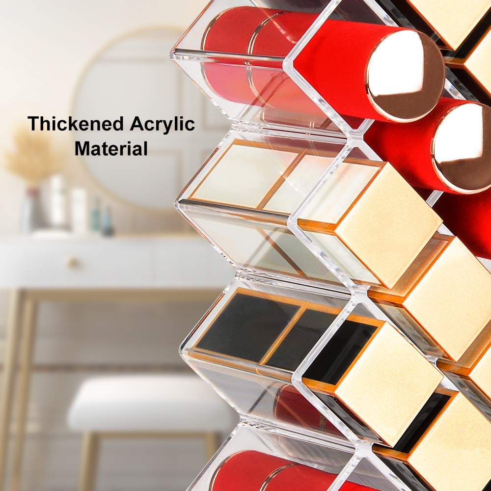 JessLab Acrylic Lipstick Organizer - 16 Slot Clear Lip Gloss & Makeup Storage Tower for Bathroom Vanity Countertop | Perfect for Cosmetic Display & Daily Beauty Routine Organization