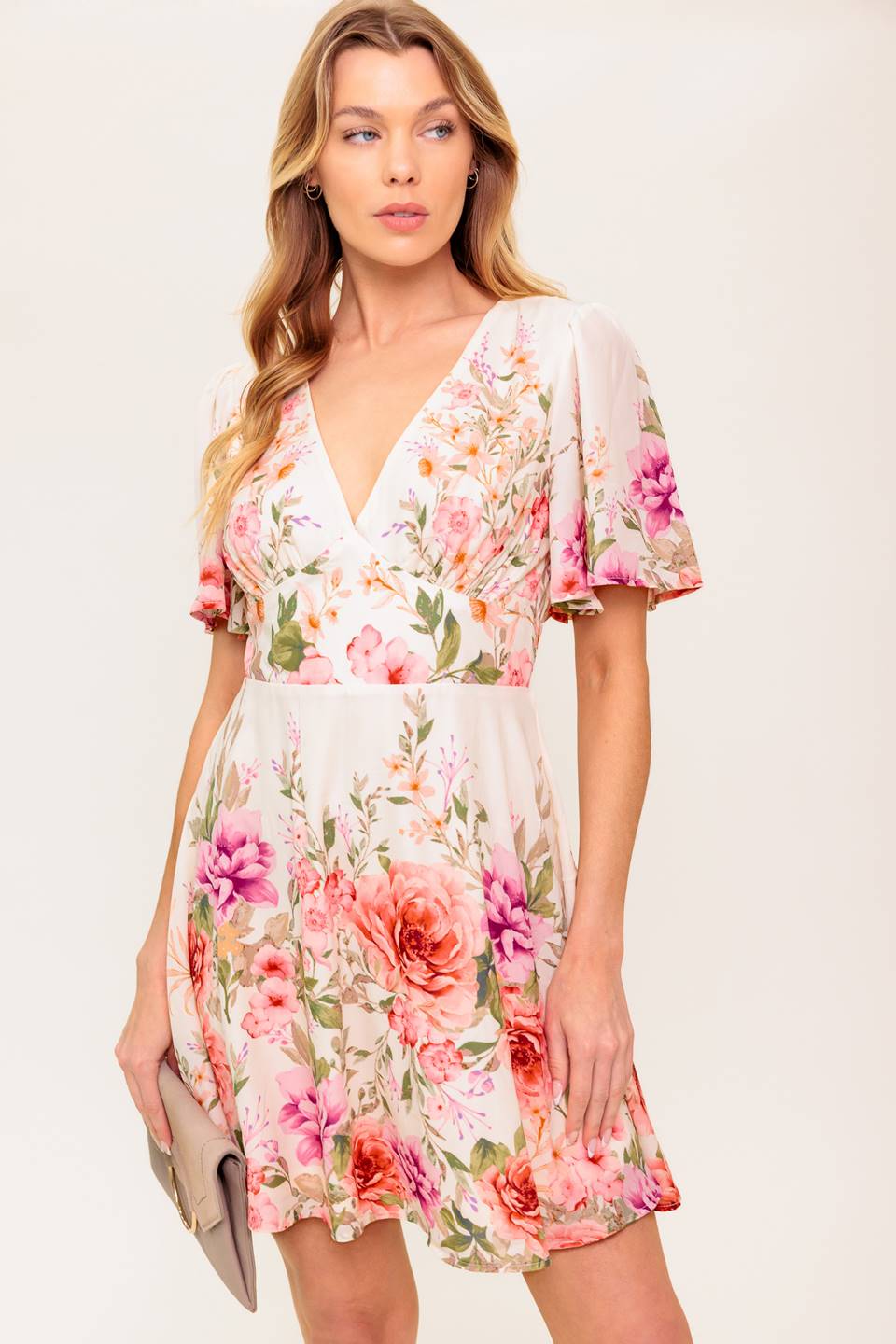 IMANI Floral Printed Mini Dress - Light Pink Summer Dress for Women, Perfect for Beach Vacations, Parties & Date Nights
