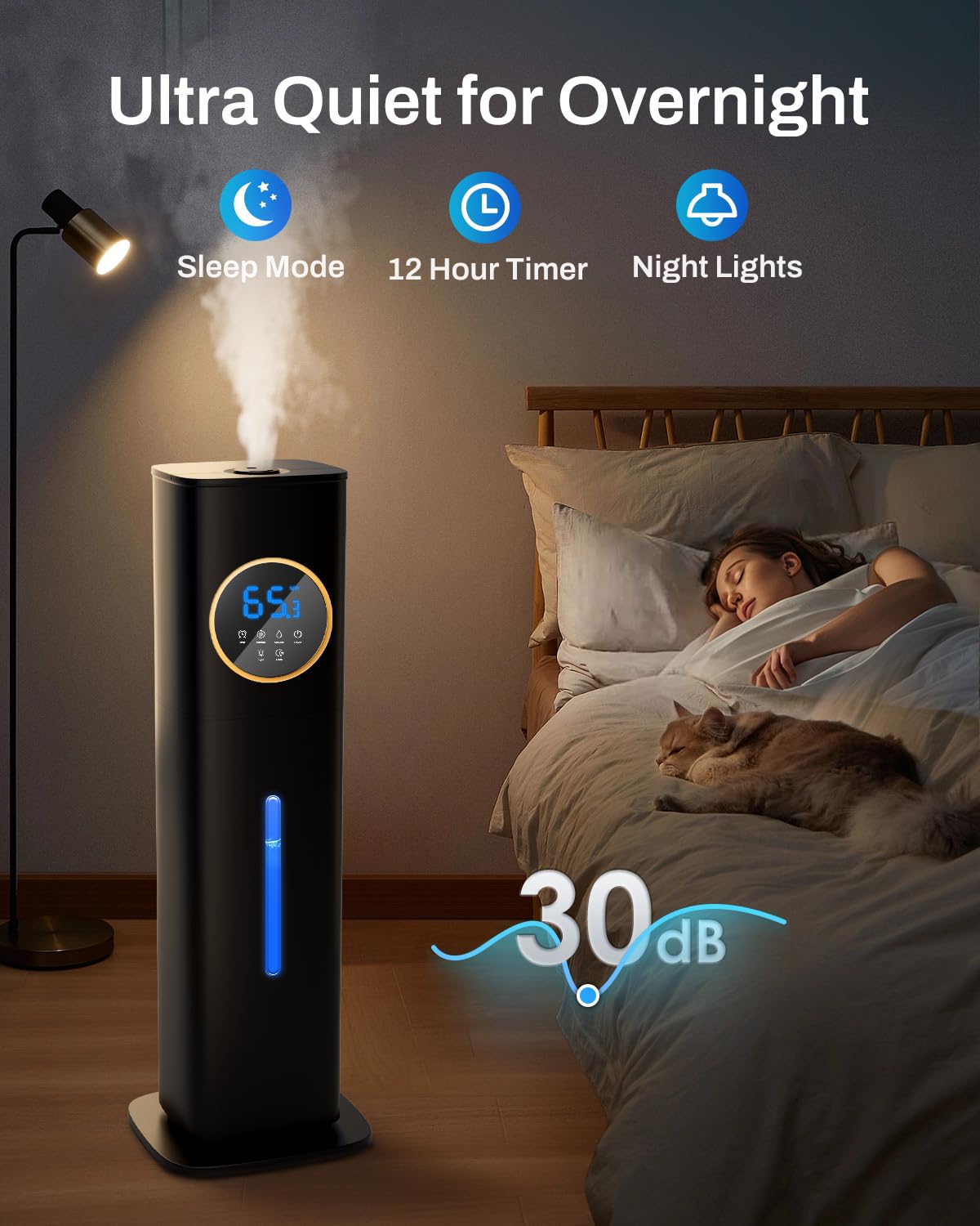 2.1Gal (8L) Large Room Cool Mist Humidifier with Essential Oil Diffuser & Night Light - Top Fill Whole House Humidifier for Bedroom, Plants, Baby, Kids & Adults (Black) | Perfect for Dry Air Relief, Nursery Care & Home Aromatherapy