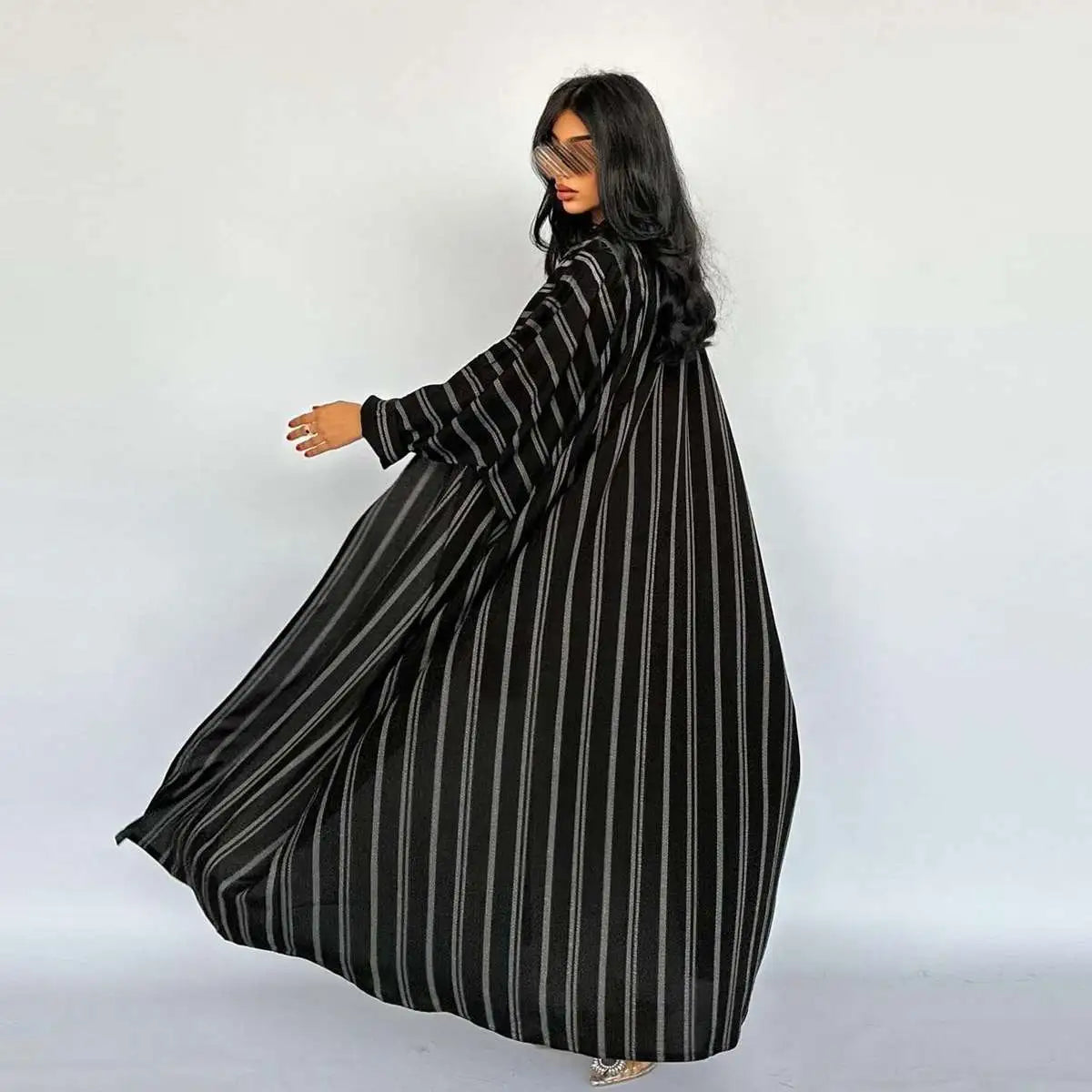 Urgarment Women's Cotton Stripe Printed Open Cardigan Abaya Dress - Perfect for Casual Wear, Prayer, and Modest Fashion