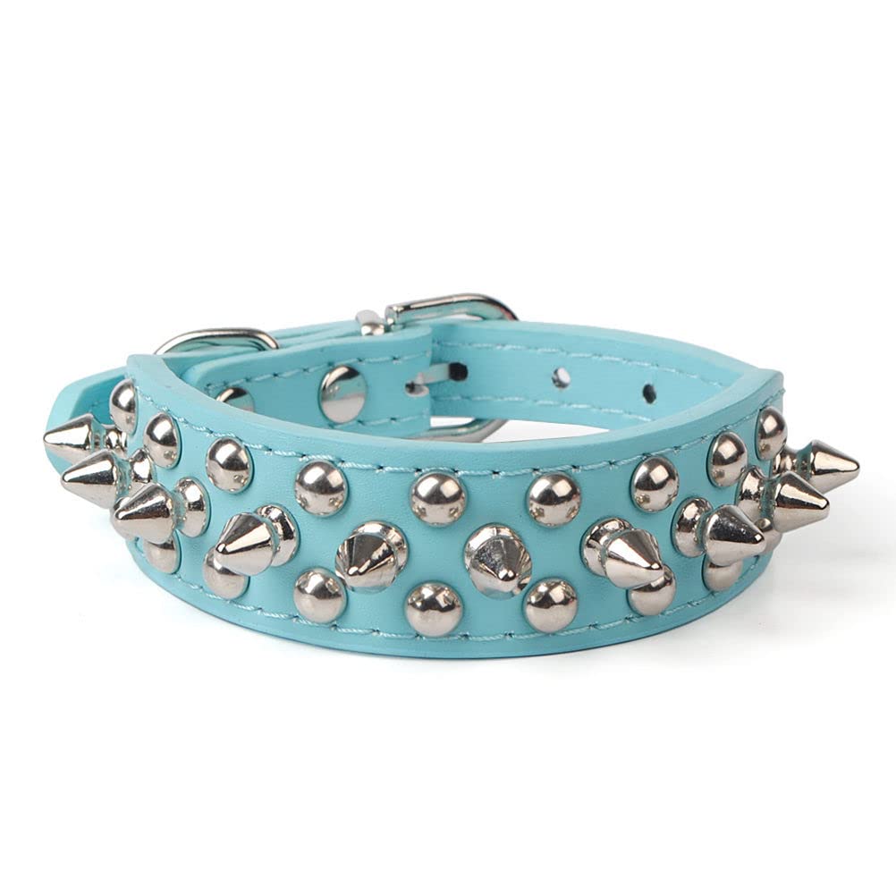 Spiked Dog Collar with Mushroom Rivets - Anti-Bite Studded Protective Pu Leather Pet Collar for XXS XS Small Medium Large Dogs, Cats & Goats - Light Blue XXSmall - Perfect for Training, Walking & Outdoor Adventures