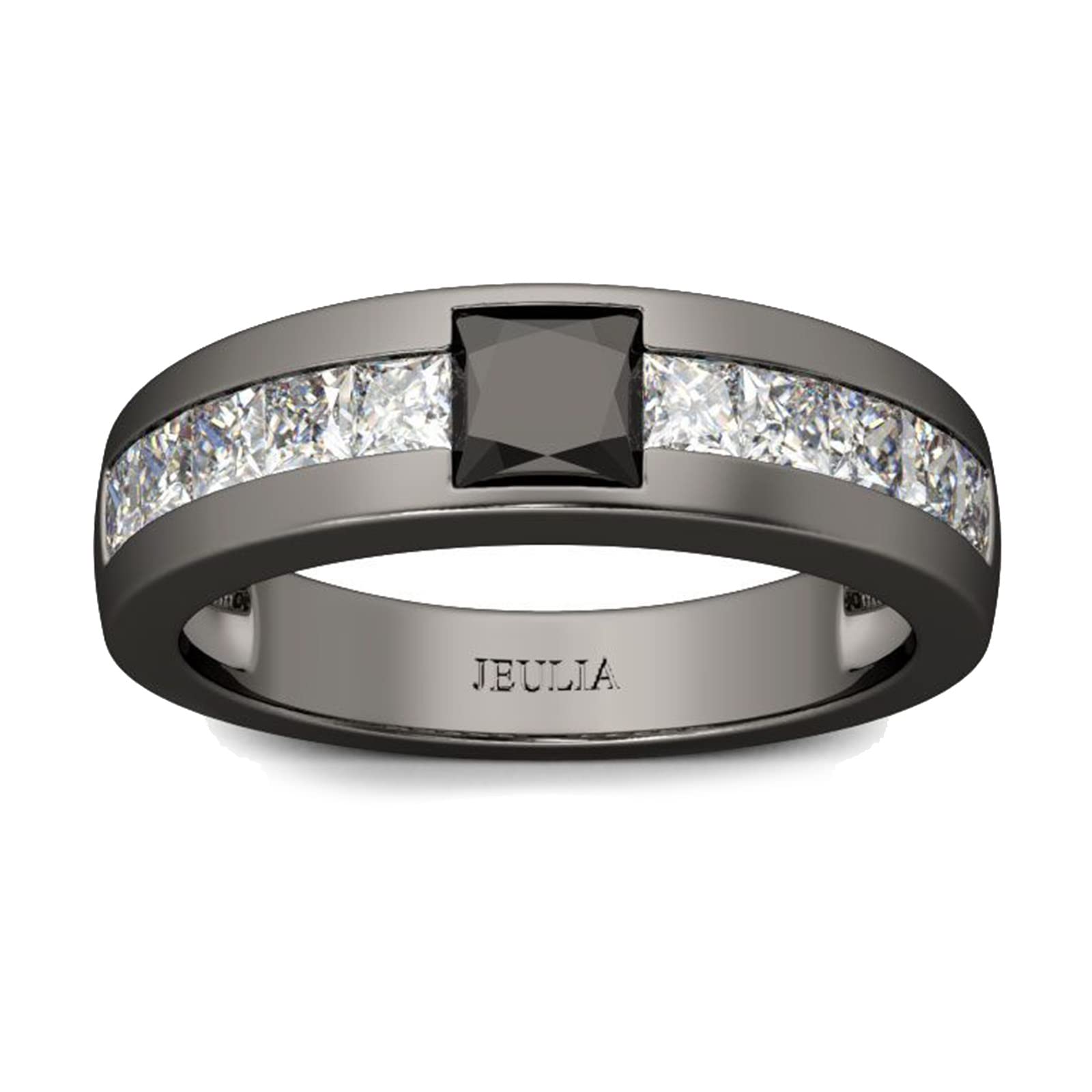 Jeulia Sterling Silver Eternity Ring Set - Black Tone Princess Cut Wedding Band for Men & Women, Diamond Engagement Stacking Rings with Jewelry Gift Box | Perfect for Anniversaries, Proposals & Special Occasions