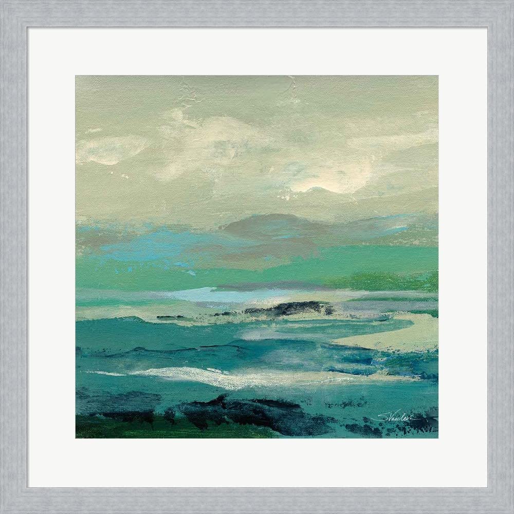 Turquoise Bay II by Silvia Vassileva - Framed Art Print Wall Decor with Slim Silver Frame, 19x19 Inches - Perfect for Living Room, Bedroom & Office Wall Art