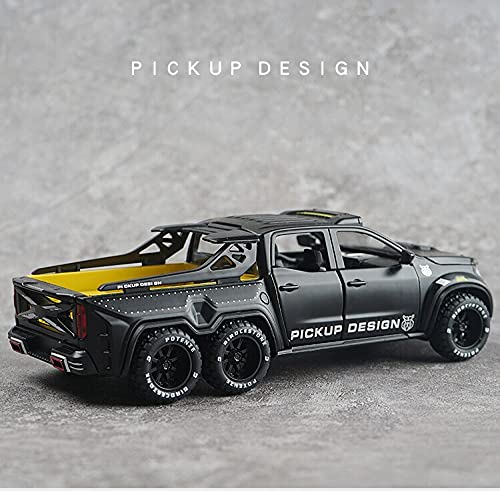 1/28 Scale Alloy Metal Pull Back Toy Pickup Truck with Sound & Light - Realistic Simulation Car Model for Boys - Perfect for Playtime, Collecting & Gifts (Black)
