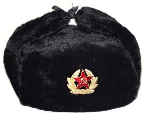 Authentic Black Sheepskin Ushanka Hat with Soviet Red Star Insignia - Vintage Russian Winter Hat for Cold Weather, Outdoor Activities & Cosplay