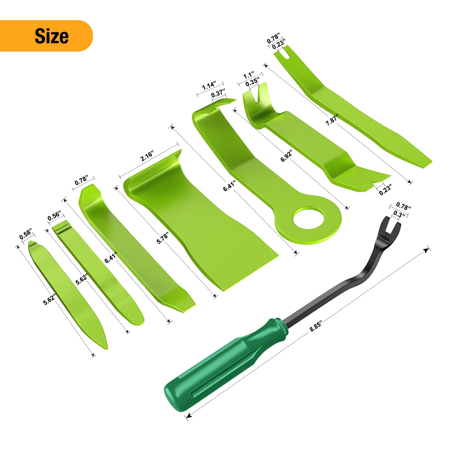 GOOACC 8PCS Auto Trim Removal Tool Kit - No Scratch Car Audio Dash Panel & Window Molding Fastener Remover Set (Green) | Perfect for Car Interior Repair, DIY Auto Detailing & Professional Installation