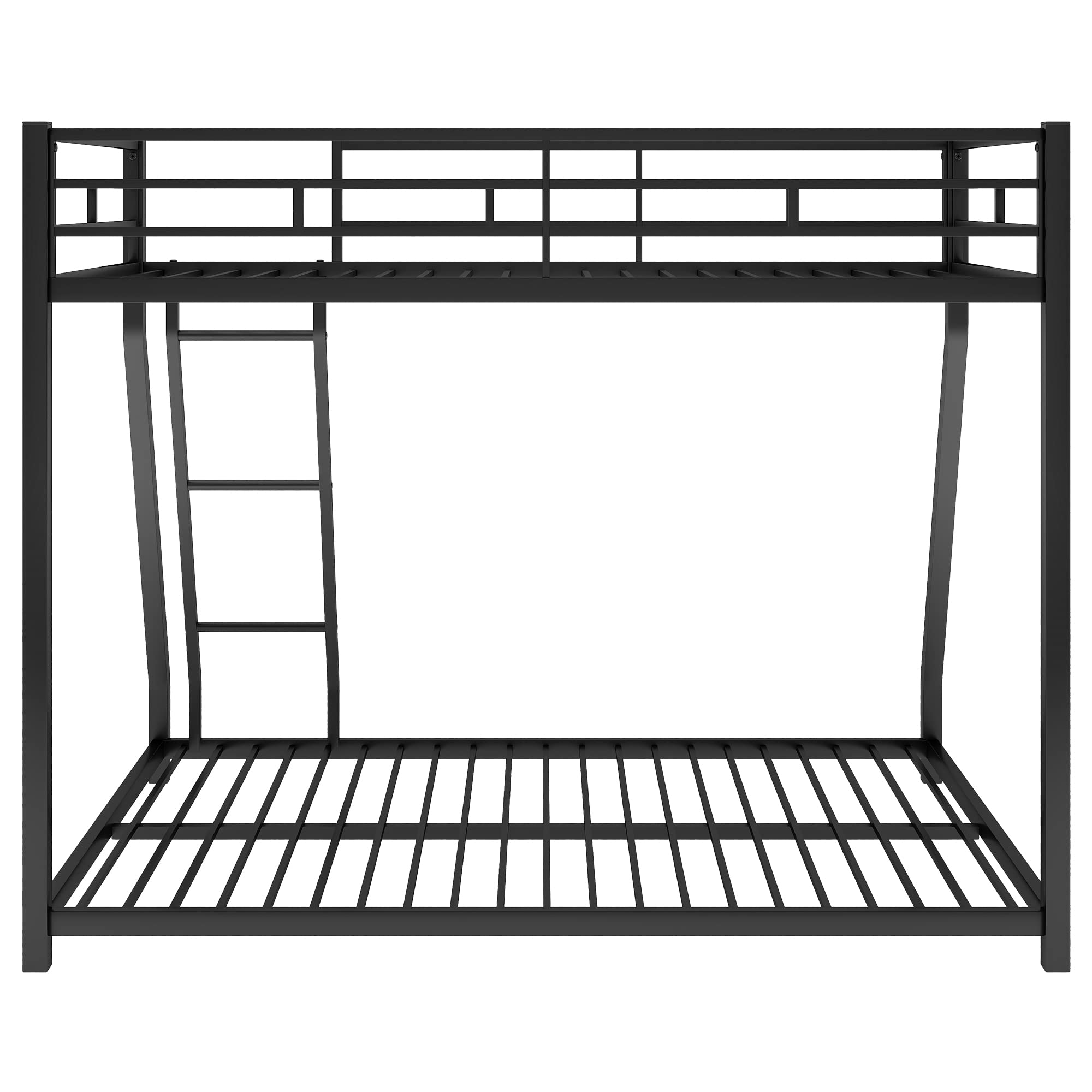 Twin Over Full Metal Bunk Bed with Ladder & Guardrail - Sturdy Low Profile Bunk Bed for Adults, Teens, Boys & Girls - Space Saving Black Bunk Bed for Small Rooms, Dorms, Kids Bedrooms & Guest Rooms