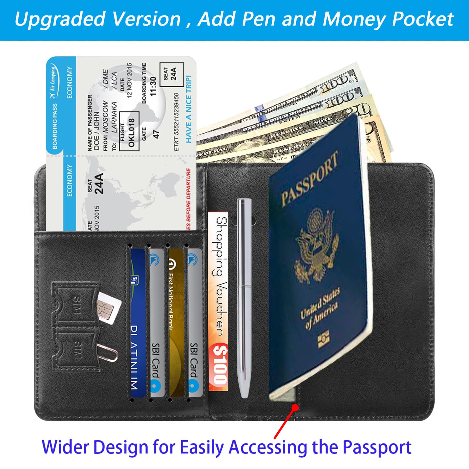 Premium RFID Blocking Leather Passport Holder & Travel Wallet - Secure Card Case for Women & Men - Essential Travel Accessories for International Trips (Black) - Perfect for Airports, Vacations & Business Travel