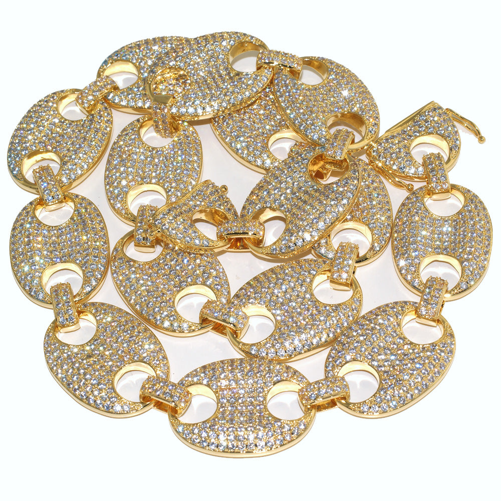 24mm Gold Fully Loaded Iced Mariner Chain for Men - Luxury Cuban Link Necklace for Hip Hop Jewelry & Streetwear Fashion