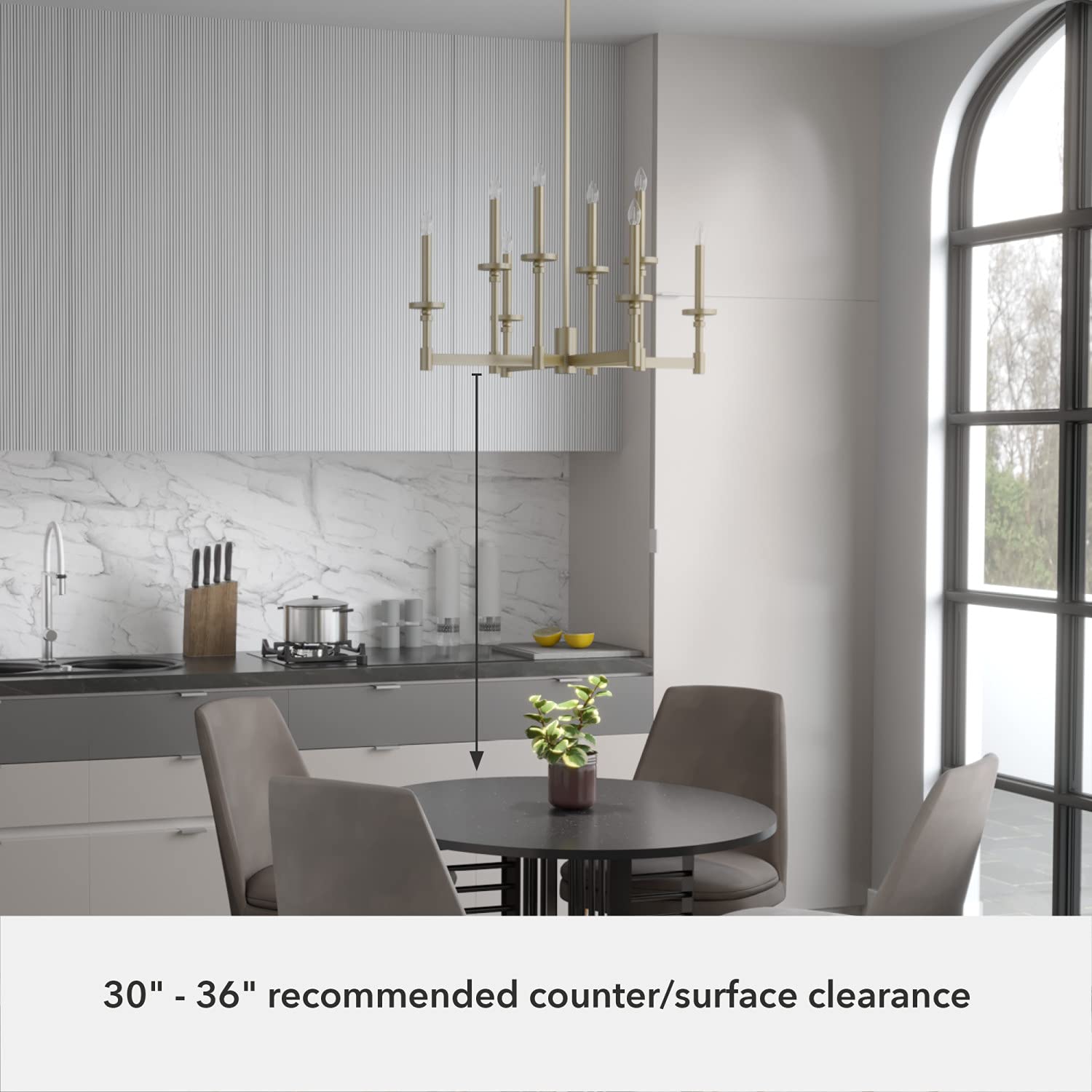 Hunter Briargrove 8-Light Modern Brass Chandelier - Dimmable Large Ceiling Light Fixture, Formal Candle-Style for Dining Room, Bedroom, Living Room & Kitchen Decor - Perfect for Elegant Home Lighting & Interior Design (Model 19053)