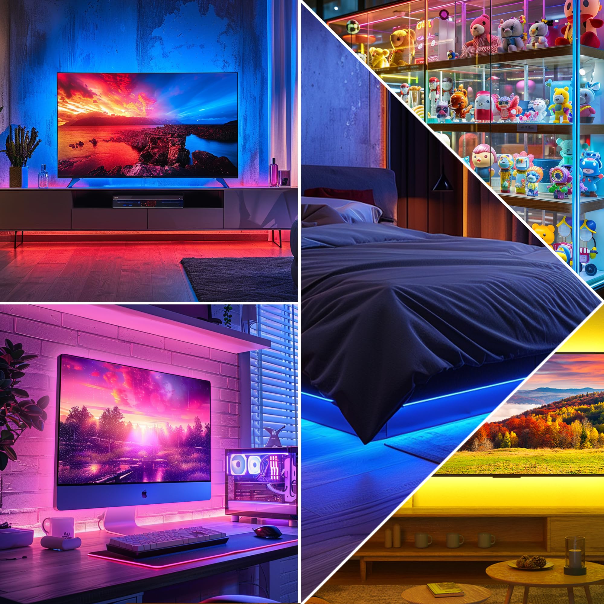 PANGTON VILLA 14.3ft USB LED TV Backlight Strip Lights for 65-75 inch HDTV, RGB 5050 LED Beads with 24-Key Remote (16 Color Changing) - Perfect for Home Theater, Gaming Setup & Ambient Lighting