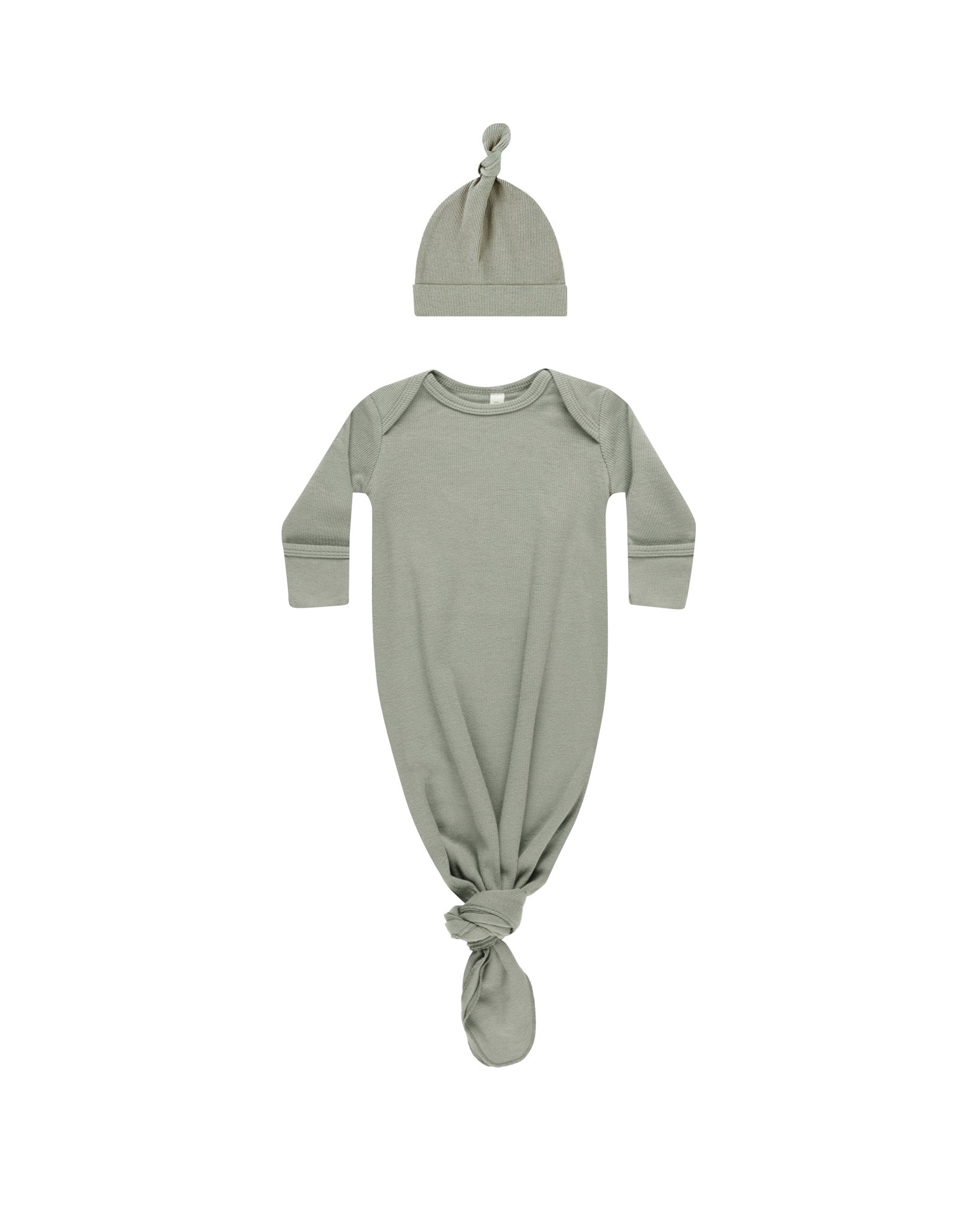 Quincy Mae Knotted Gown in Basil Green - Soft Cotton Sleepwear for Women, Perfect for Nighttime Comfort & Maternity Wear