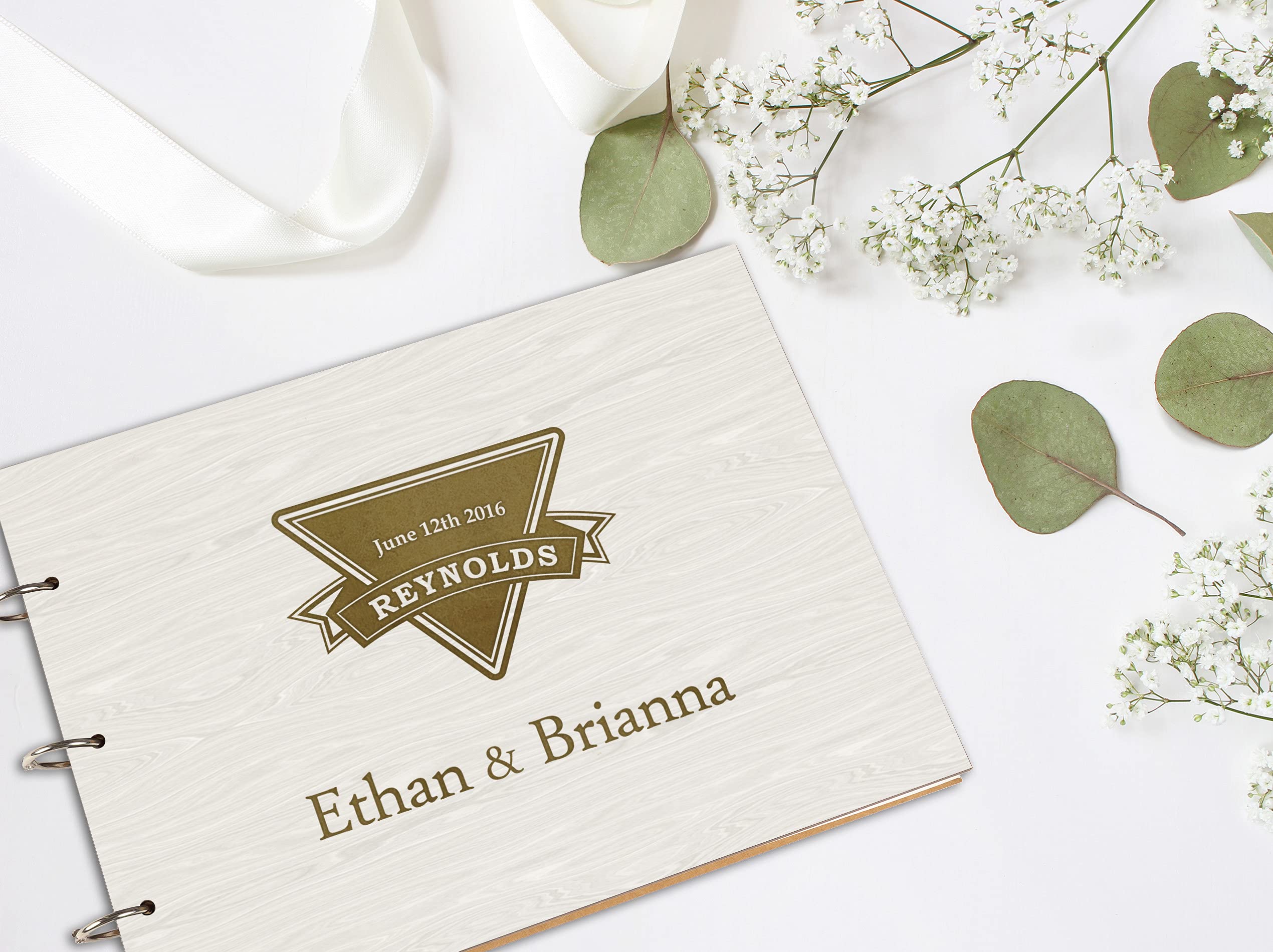 Personalized Laser Engraved Wedding Guest Book - Custom Wooden Cover Sign-in Registry for Bridal Shower, Anniversary & Special Events - Unique Keepsake Gift for Couples