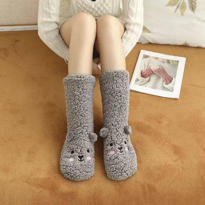 Cozy Fuzzy Bear Socks for Women & Men - Soft Winter Warm Slipper Socks with Non-Slip Grip - Perfect for Christmas Gifts, Home Relaxing & Cold Weather Comfort