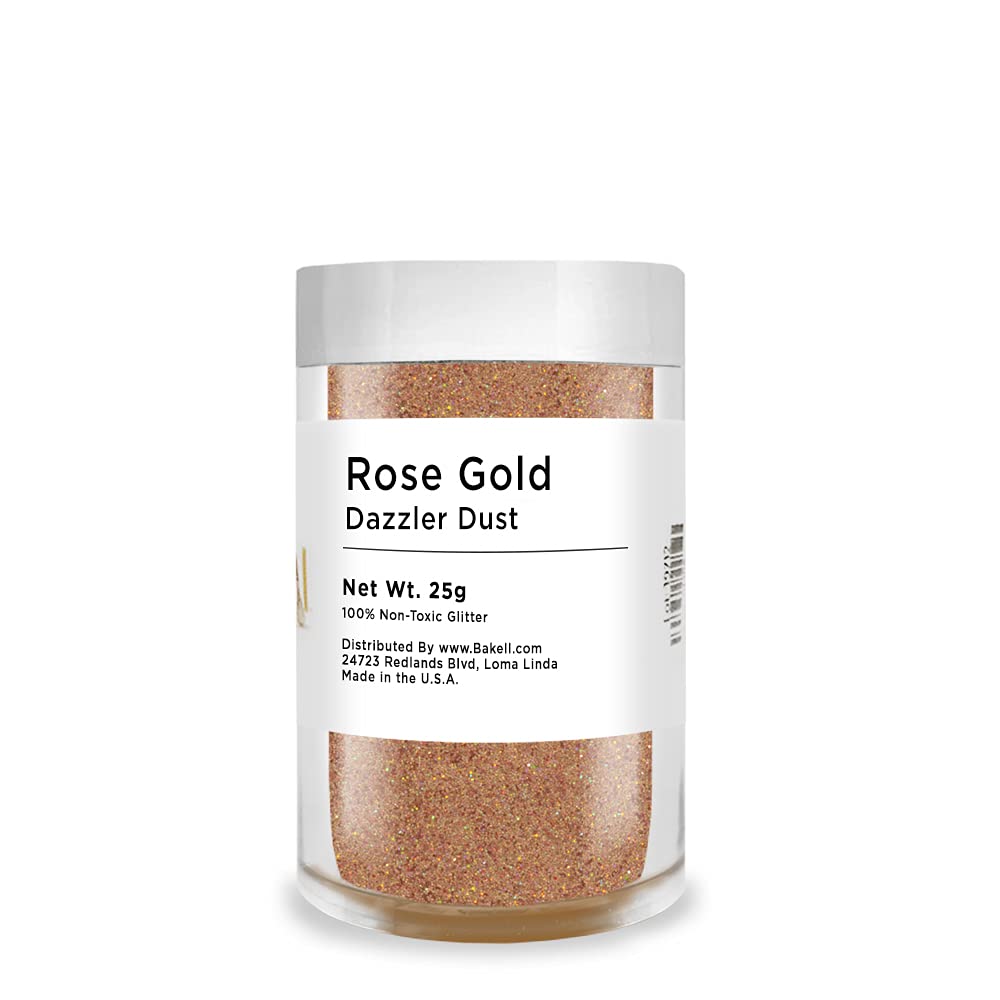 BAKELL Dazzler Dust Non-Toxic Glitter for Arts & Crafts - 25g Jar (Rose Gold) | Safe for Slime, Glue, Paint, Face & Body Decorations | Perfect for DIY Projects, Party Decor, Nail Art & Home Crafting