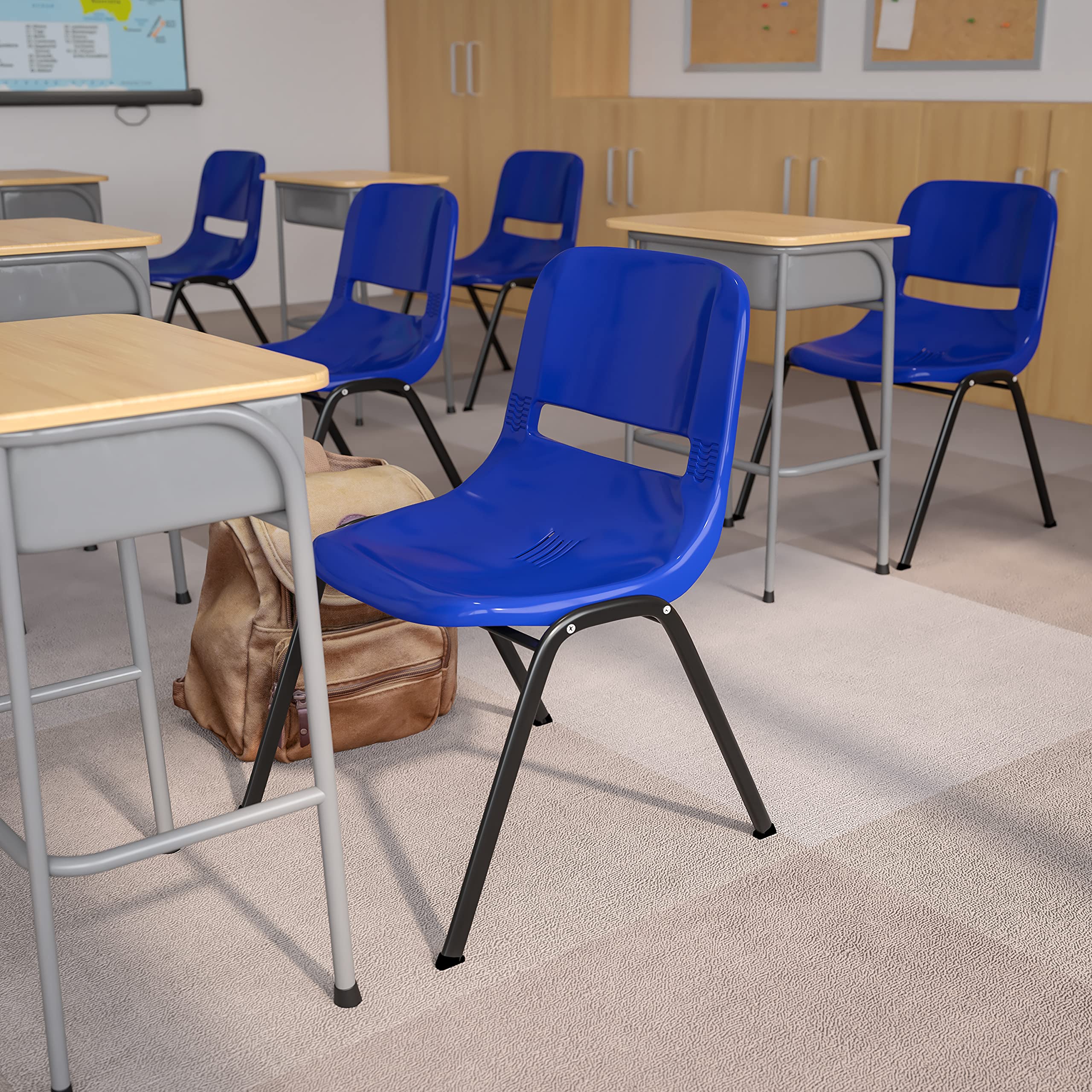 Emma & Oliver Blue Ergonomic Shell Student Stacking Chair - Comfortable Classroom & Office Guest Chair for Schools, Libraries & Conference Rooms