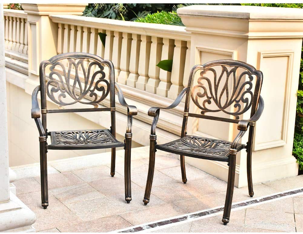 2-Piece Patio Bistro Chairs Set - Outdoor Dining Chairs with Cast Aluminum Frame & Antique Bronze Finish - Perfect for Home Patio, Garden, Deck, and Backyard Relaxation