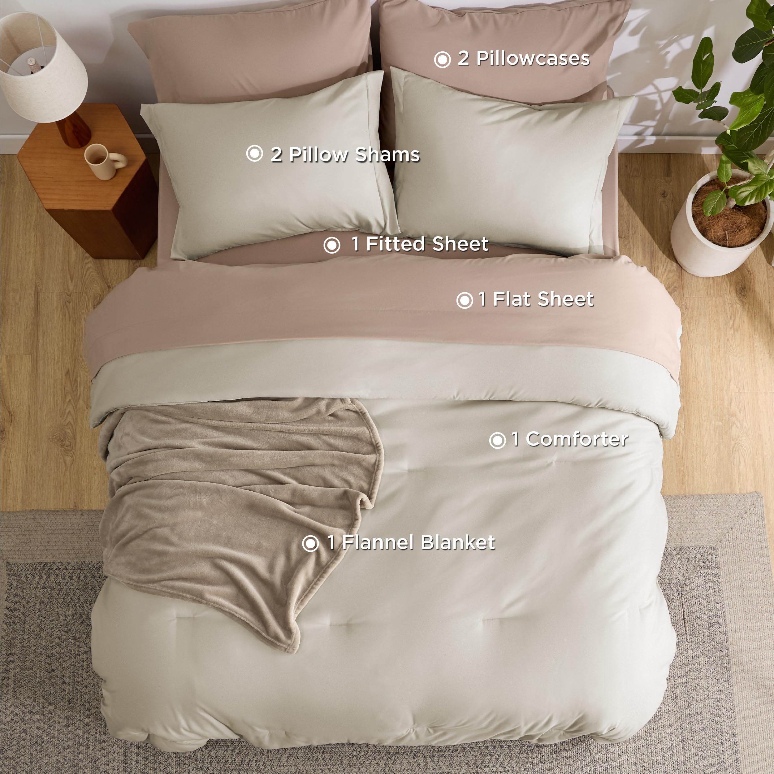 Bedsure 8-Piece King Size Comforter Set - Beige Prewashed Down Alternative Bedding with Fleece Blanket, Sheets, Pillowcases & Shams | All-Season Soft Luxury Bed in a Bag | Perfect for Master Bedroom, Guest Room & Cozy Home Decor