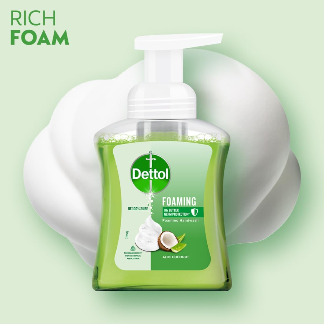 Dettol Aloe & Coconut Foaming Hand Wash Pump with Refill (250ml + 200ml) - 2 Pack | Antibacterial Moisturizing Handwash | Gentle Rich Lather | Perfect for Kitchen, Bathroom & Office Use