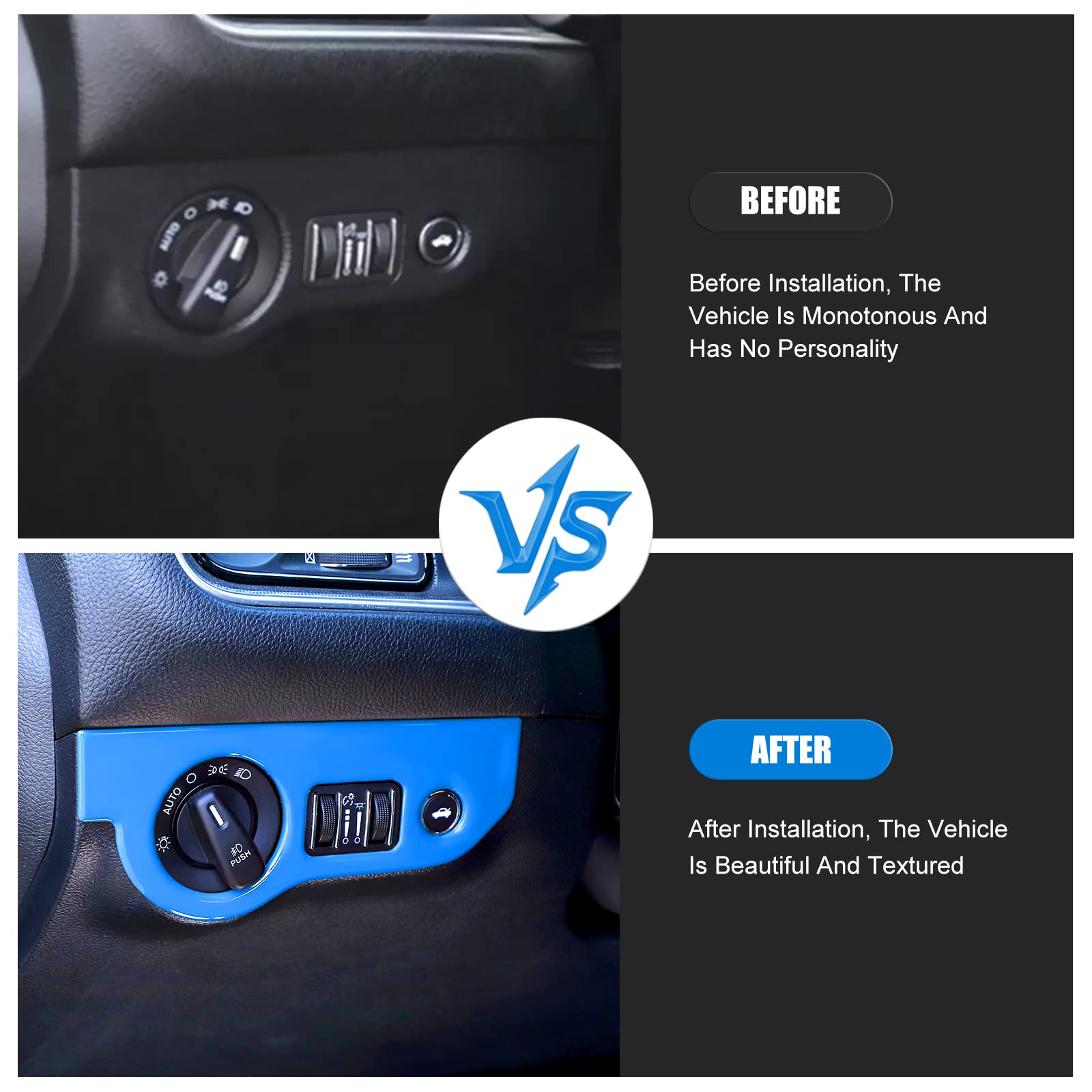 Voodonala ABS Right Blue Headlight Switch Trim for 2015-2023 Dodge Challenger & 2010-2022 Dodge Charger | Replacement Interior Accessory | Perfect for Night Driving & Car Customization