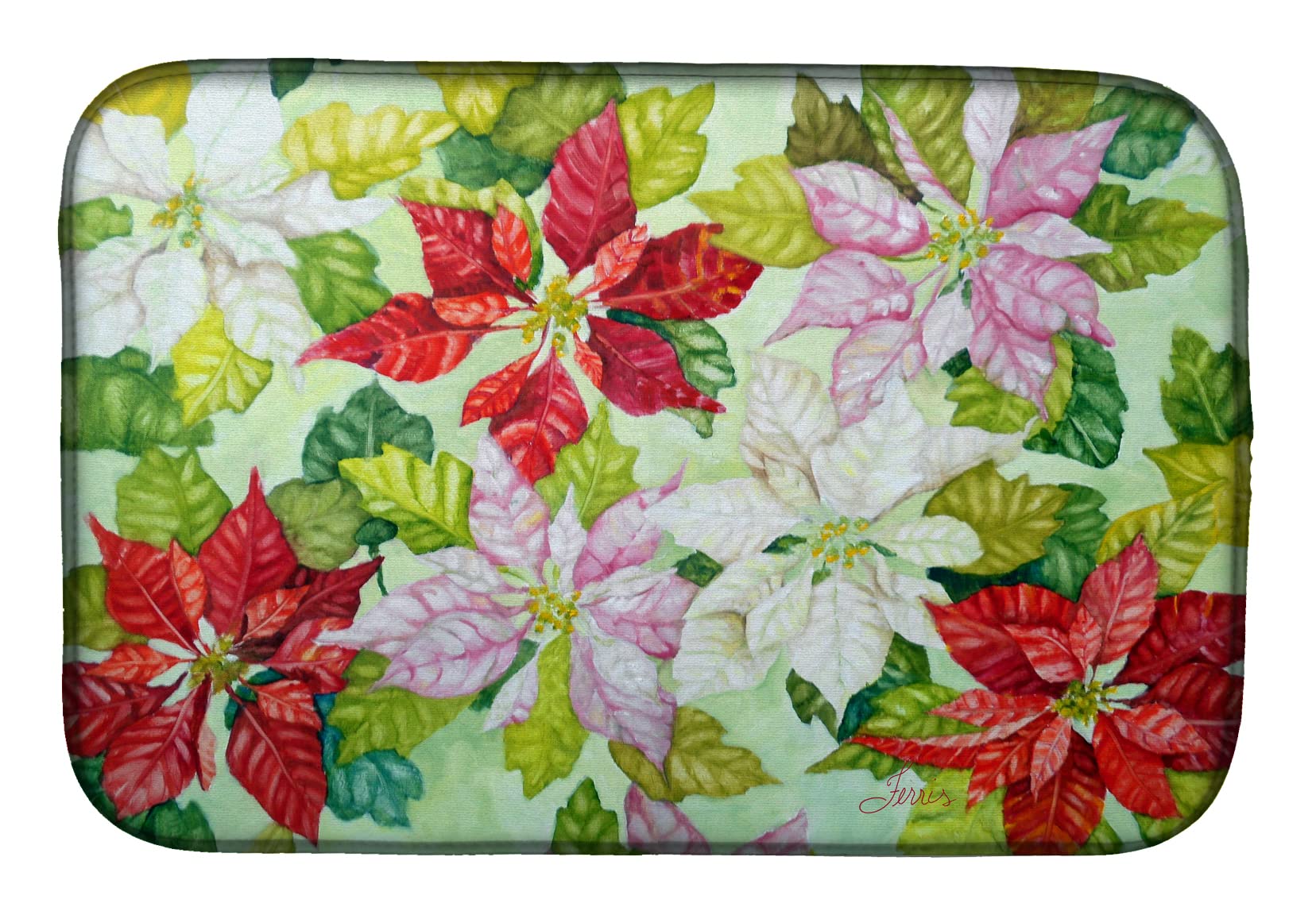 Caroline's Treasures FHC1008DDM Poinsettias Absorbent Dish Drying Mat - 14 x 21 Inch Multicolor Kitchen Countertop Pad | Perfect for Drying Dishes, Protecting Countertops & Holiday Decor