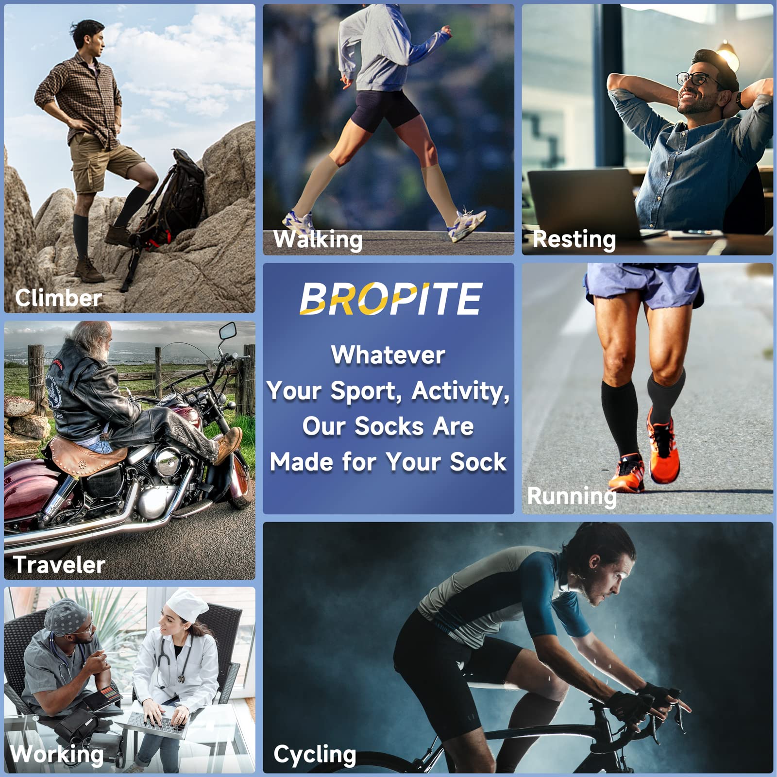 Bropite Open Toe Zipper Compression Socks - 2 Pairs Knee High Support Stockings for Walking, Running, Hiking & Sports - Ideal for Athletes, Travelers & Nurses